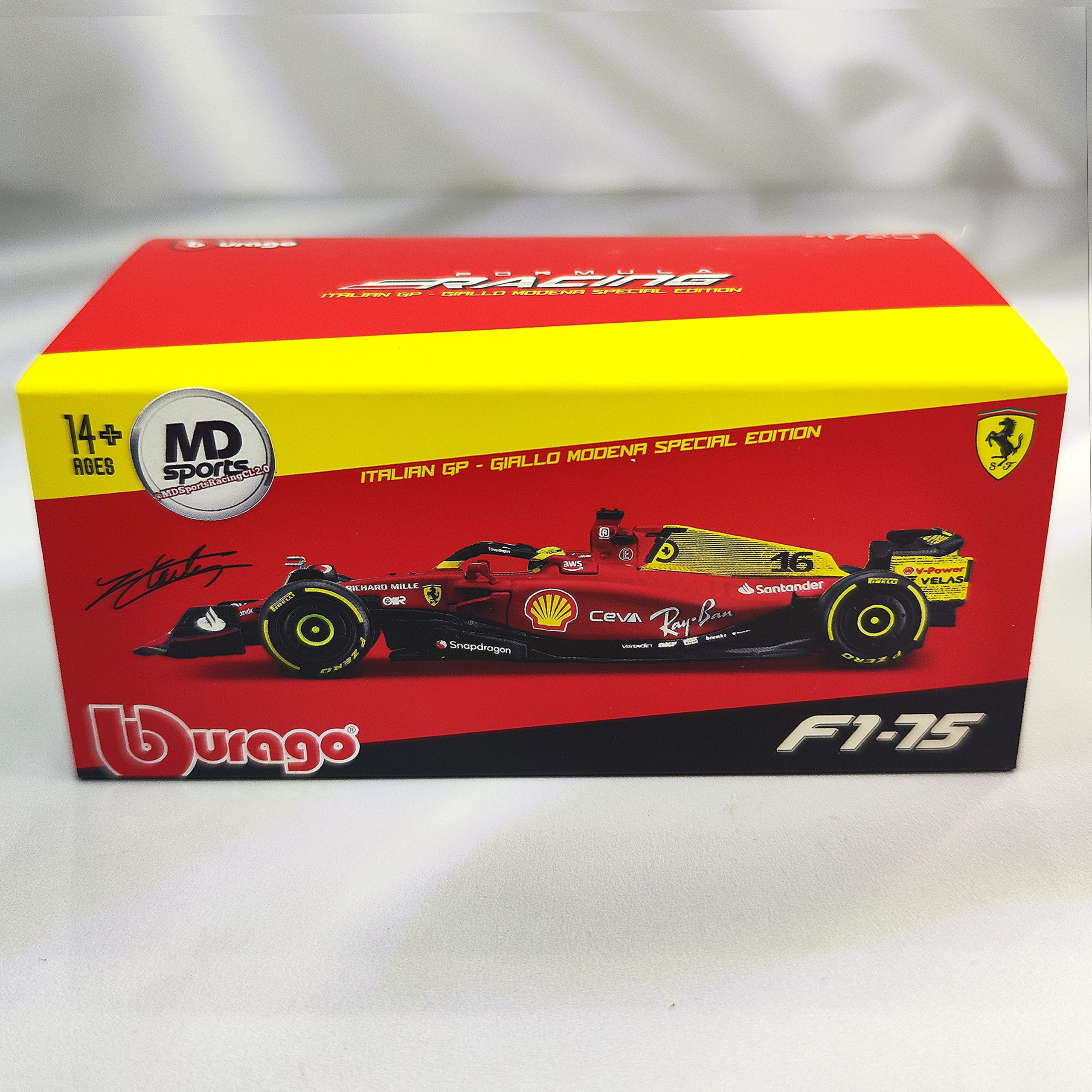 Ferrari F1-75 GP Monza 2022 #16 Charles Leclerc Caja Acrilica Burago 1:43