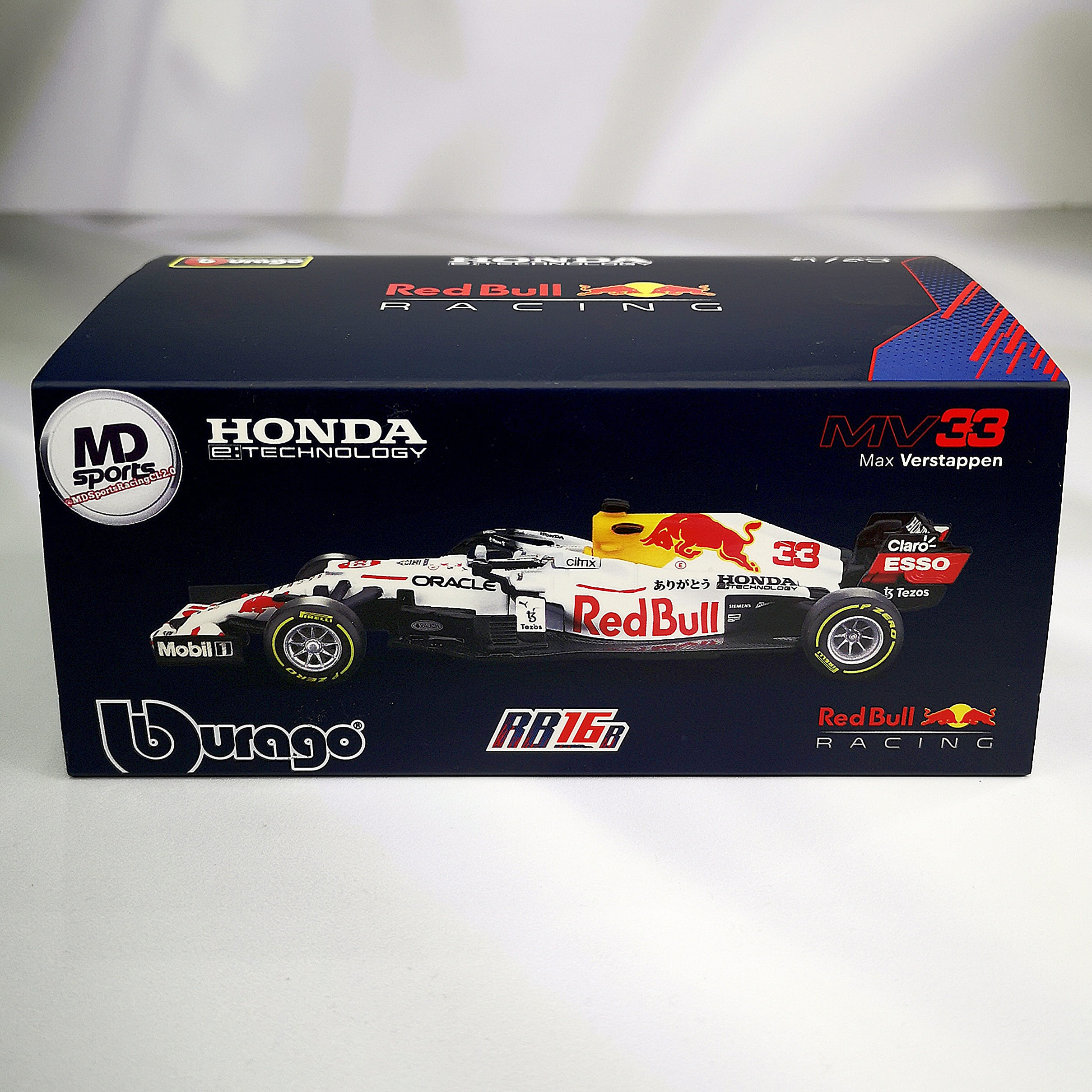 RedBull RB16b Special Blanco 2021 #33 Max Verstappen Caja Acrilica Burago 1:43