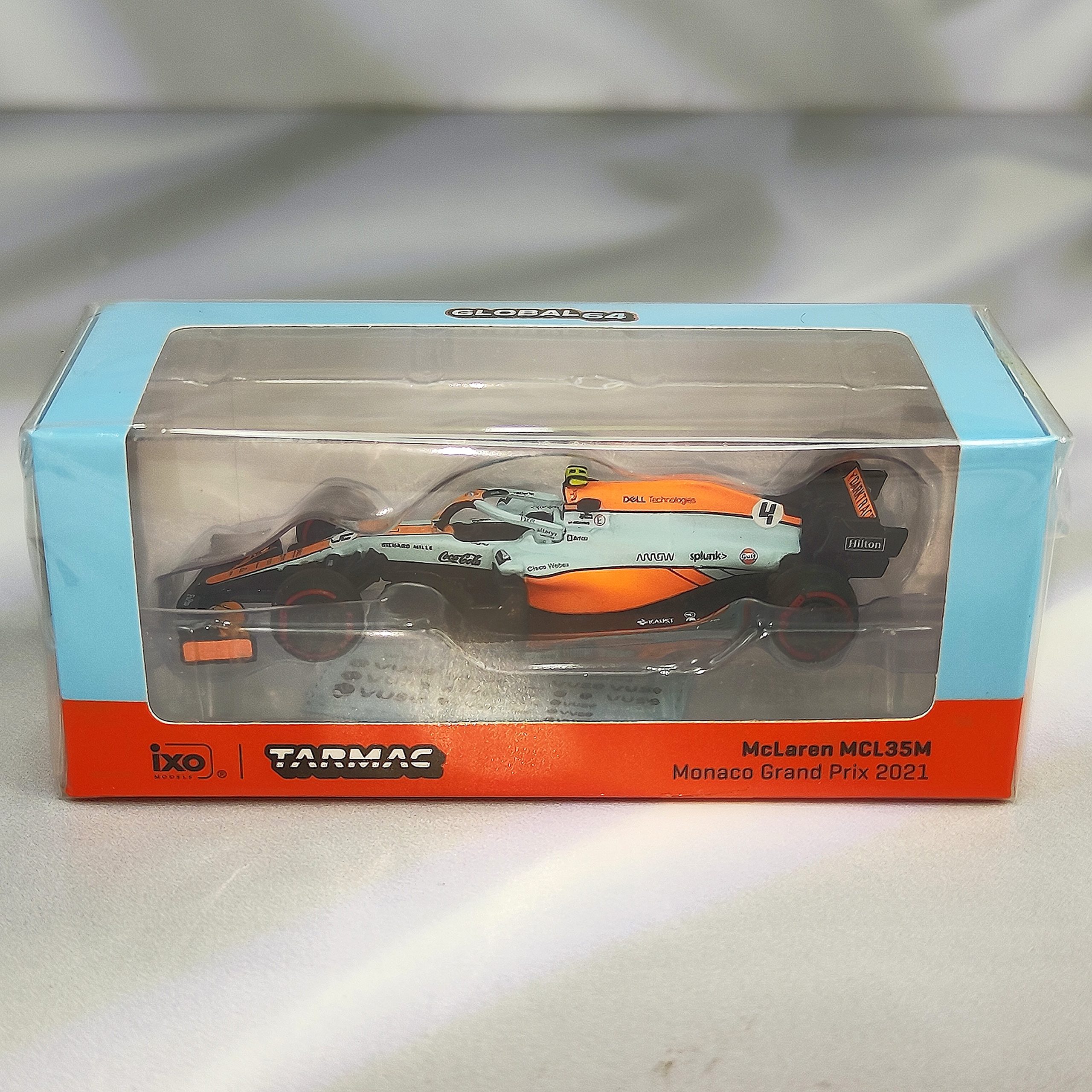 Mclaren MCL35 Gulf Livery 2021 #4 Lando Norris Caja Normal Tarmac 1:64