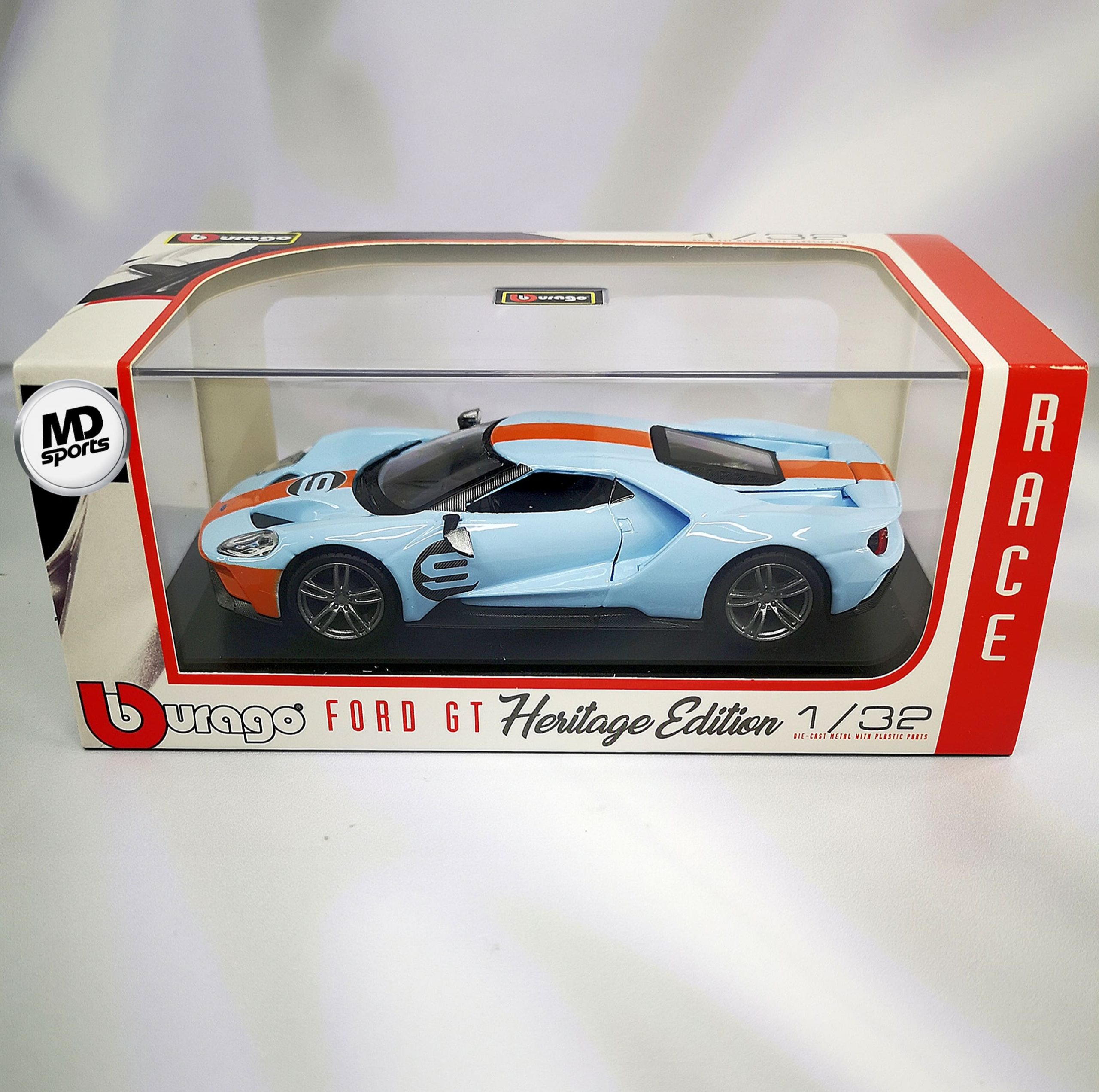 Auto Ford GT 2019 Gulf Design Caja Acrilica Burago 1:32