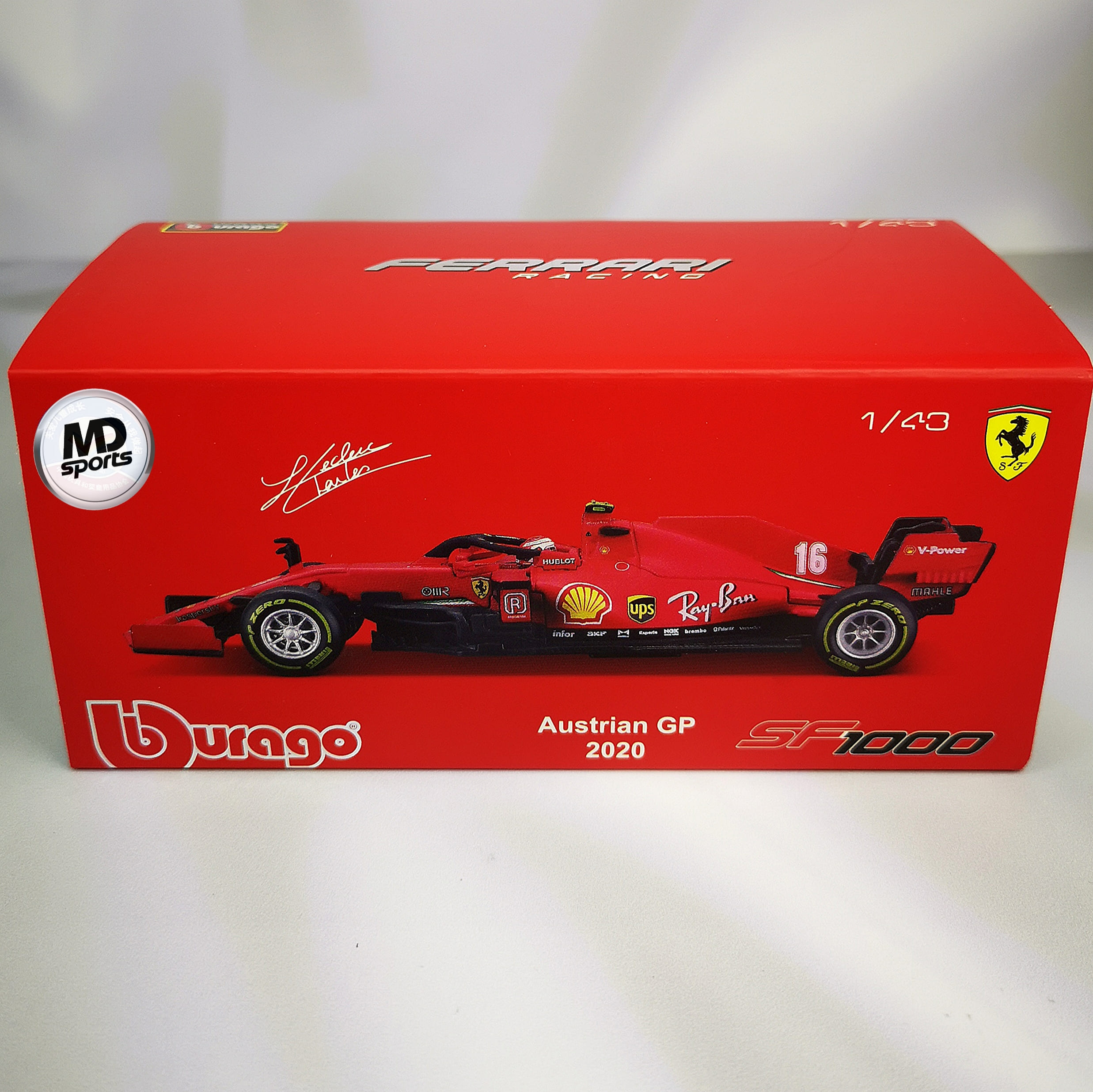 Ferrari SF1000 Standard 2020 #16 Charles Leclerc Caja Acrilica Burago 1:43