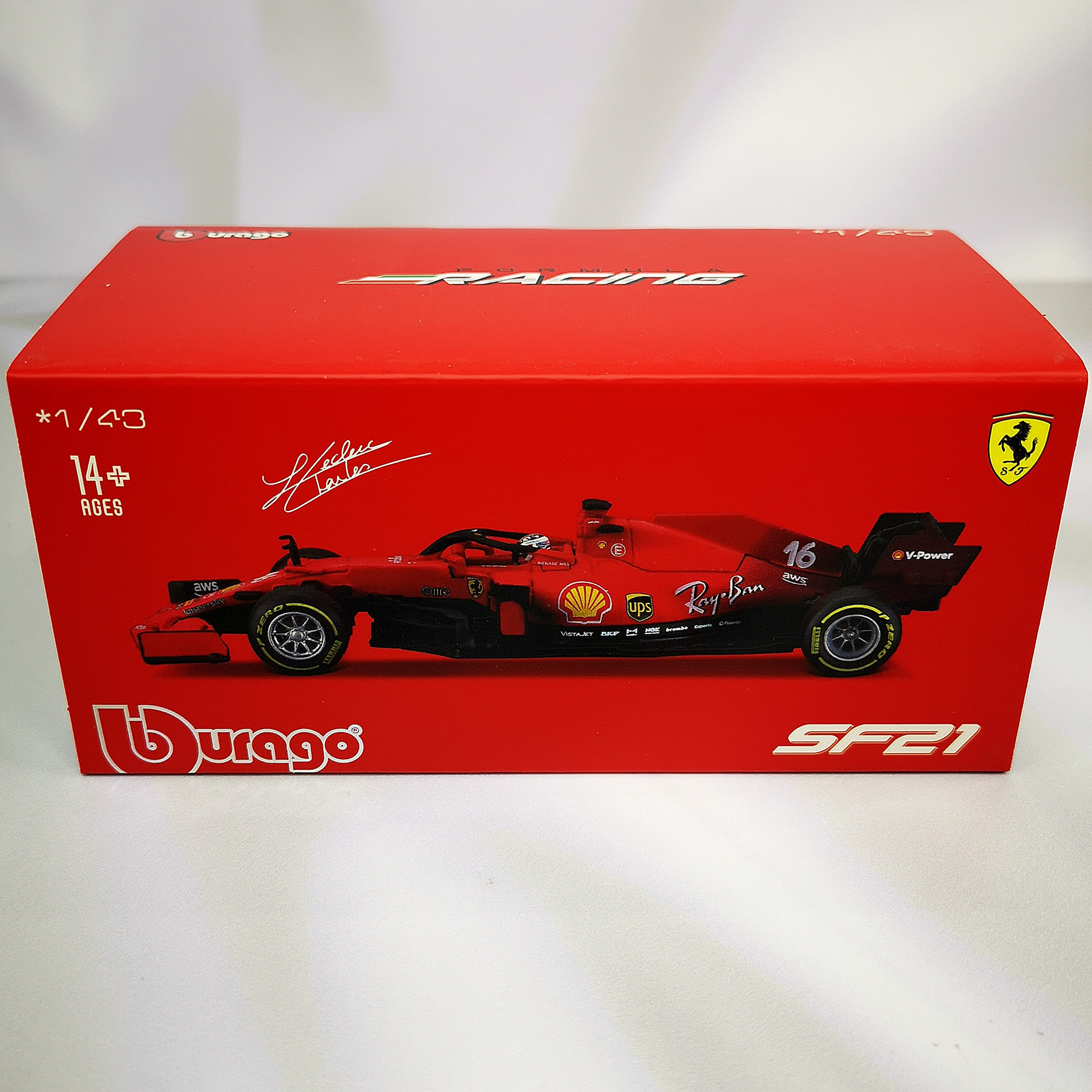 Ferrari SF21 2021 #16 Charles Leclerc Caja Acrilica Burago 1:43