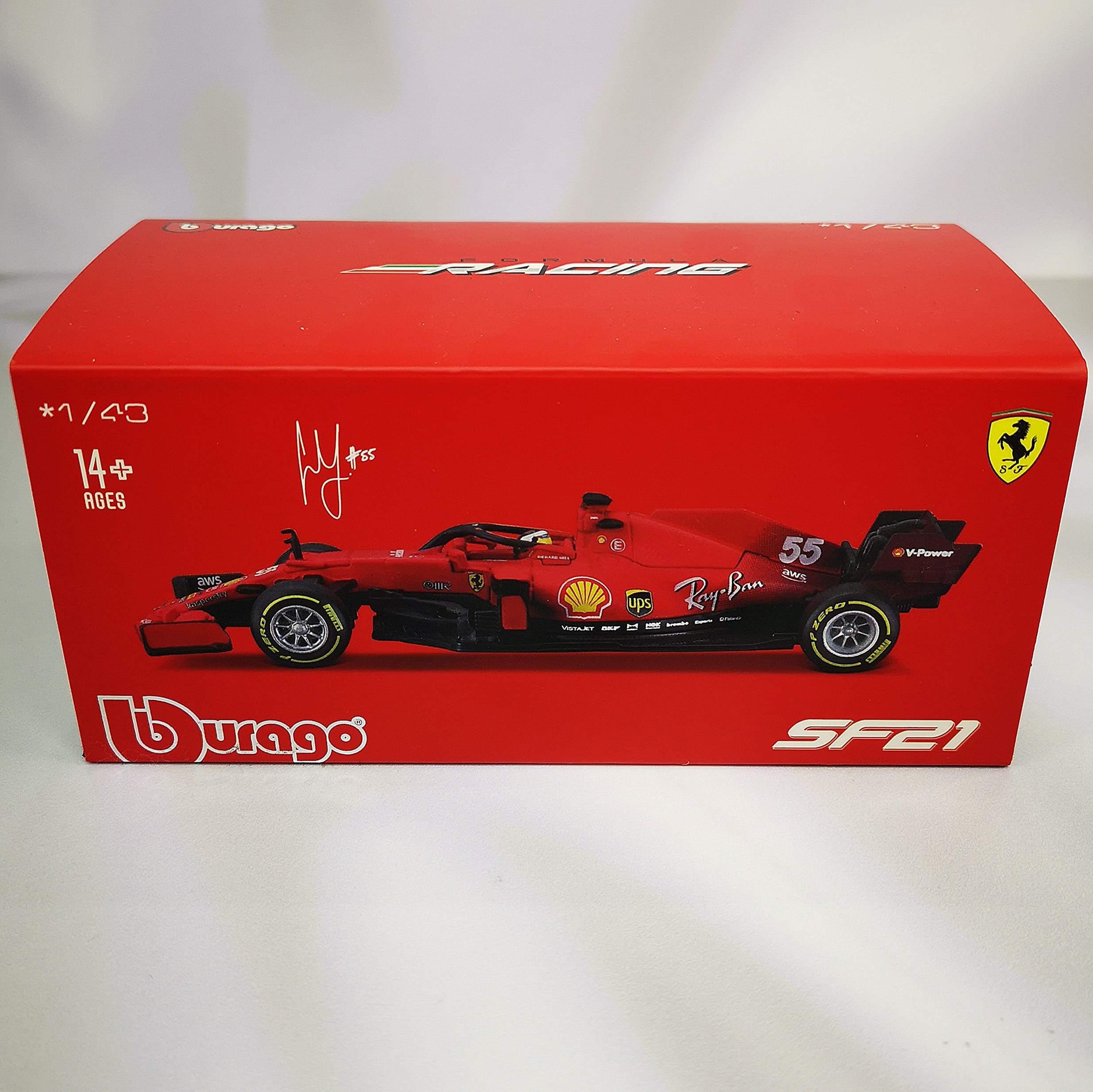 Ferrari SF21 2021 #55 Carlos Sainz Caja Acrilica Burago 1:43