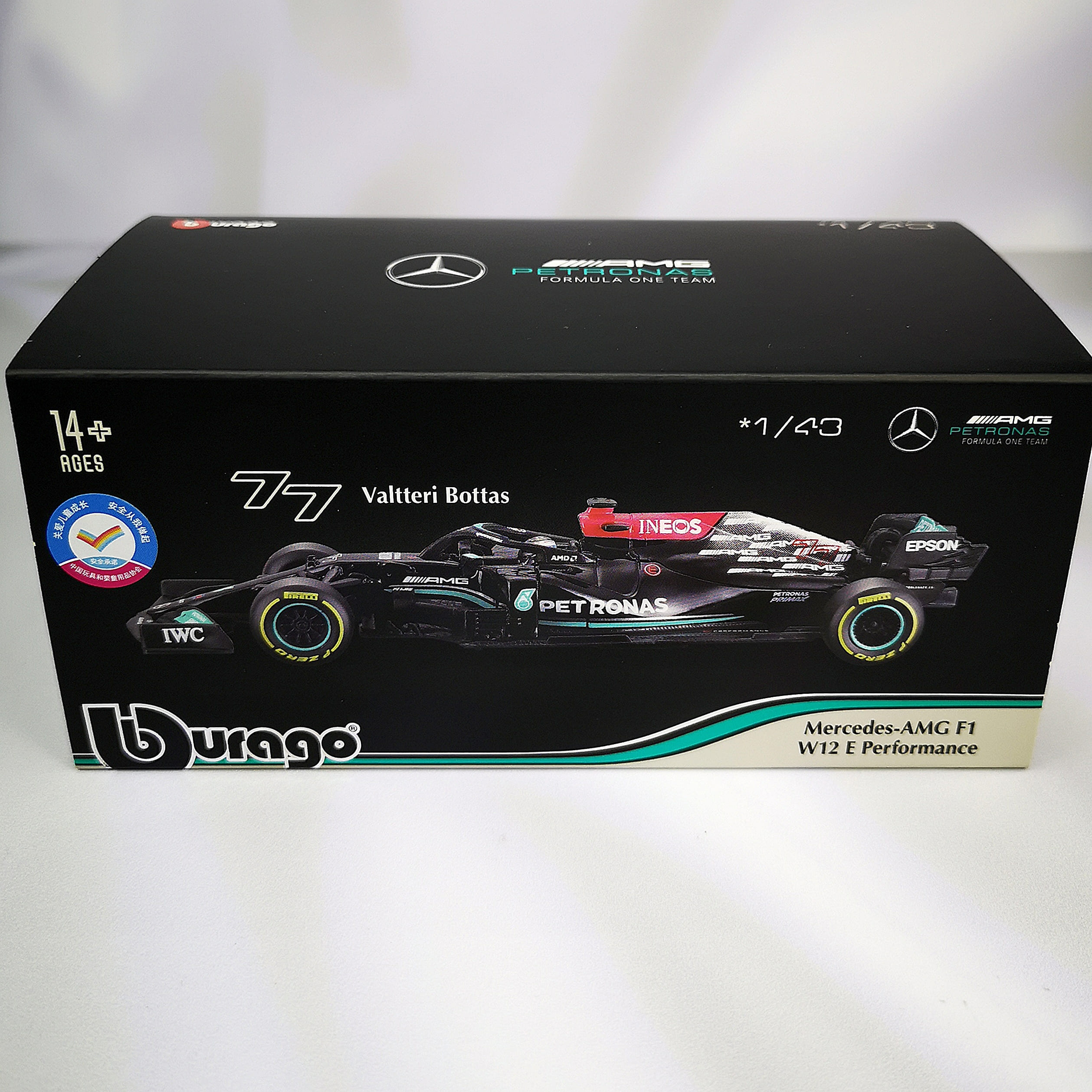 Mercedes W12 2021 #77 Valtteri Bottas Caja Acrilica Burago 1:43