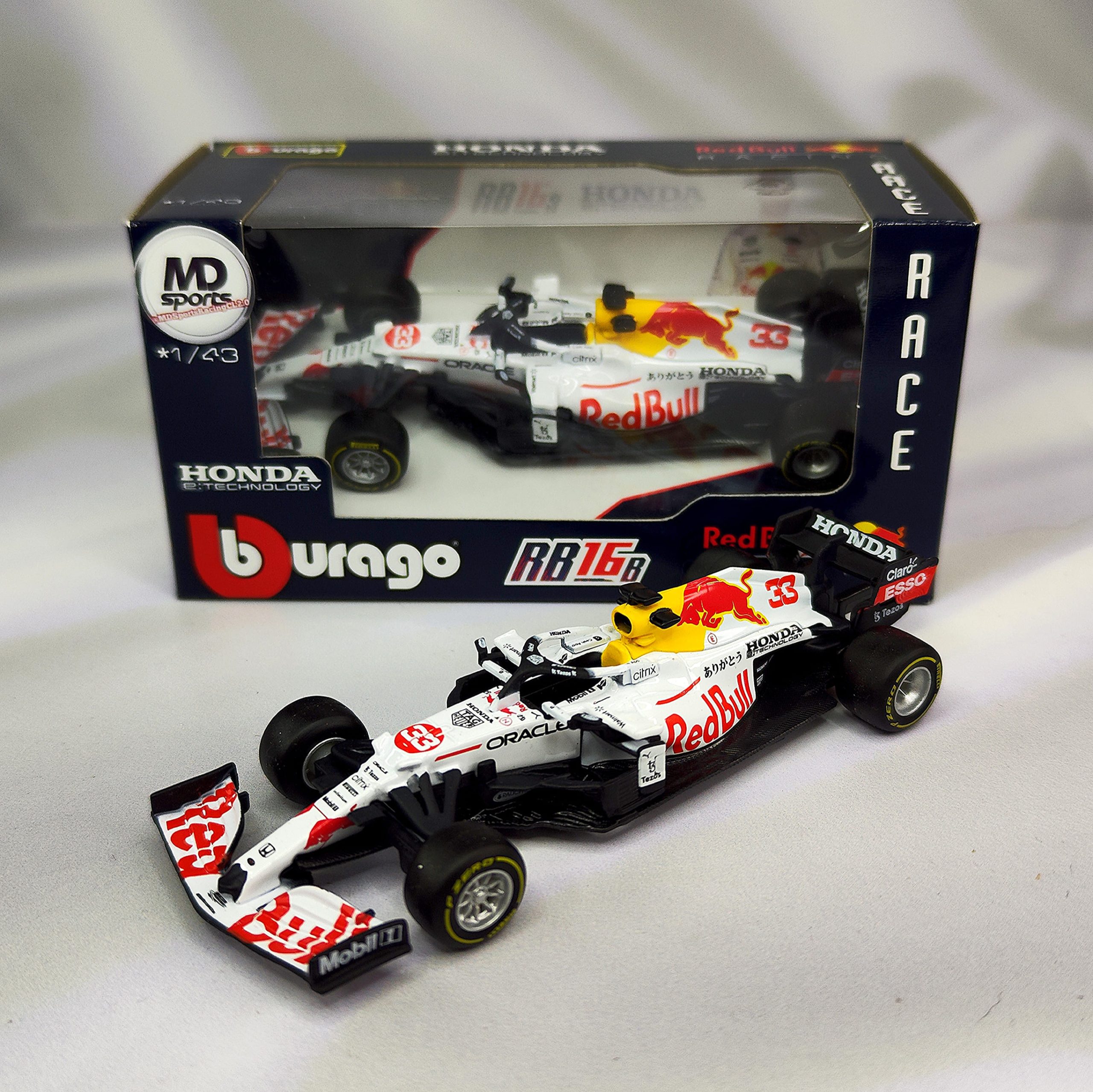 RedBull RB16b Special Blanco 2021 #33 Max Verstappen Caja Normal Burago 1:43