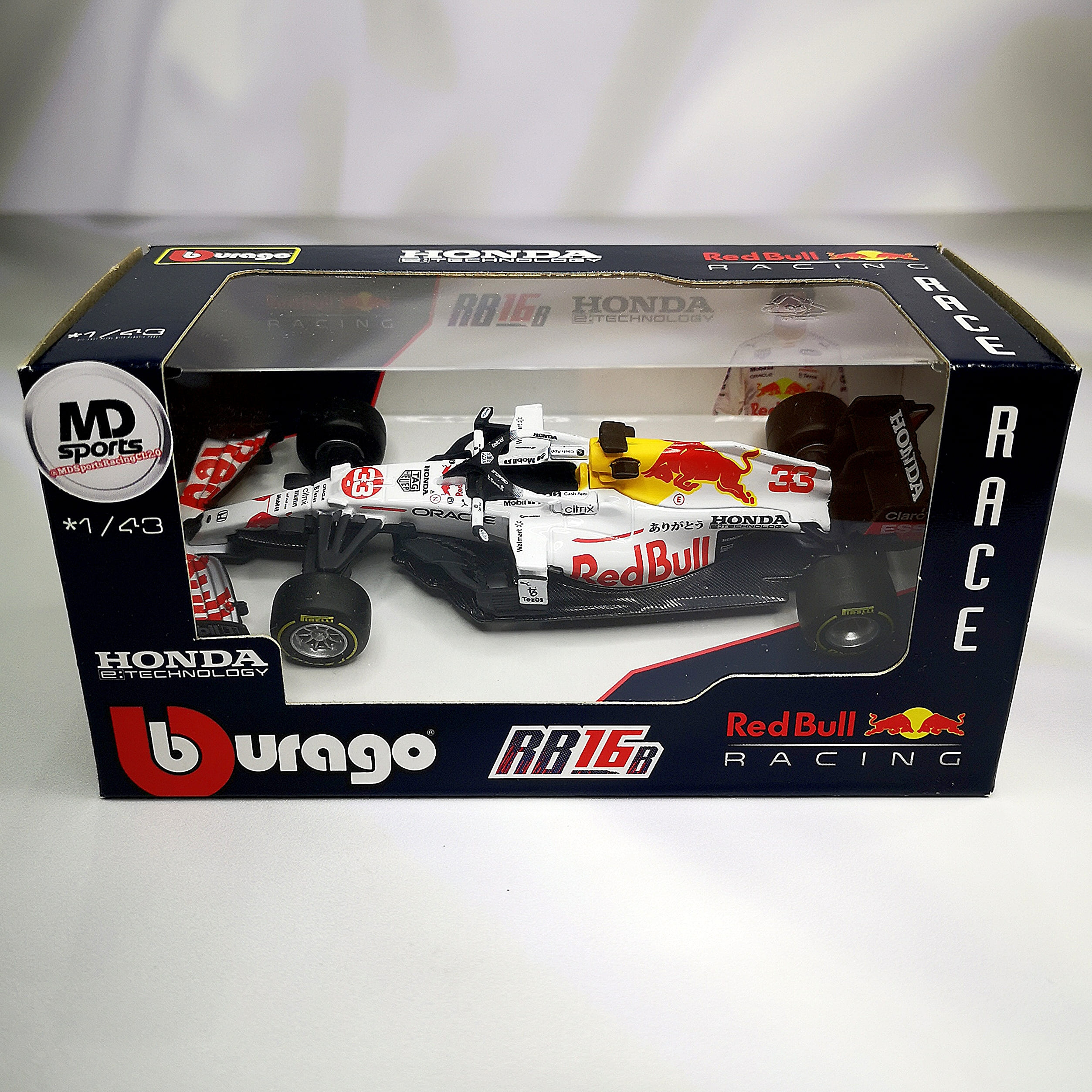 RedBull RB16b Special Blanco 2021 #33 Max Verstappen Caja Normal Burago 1:43