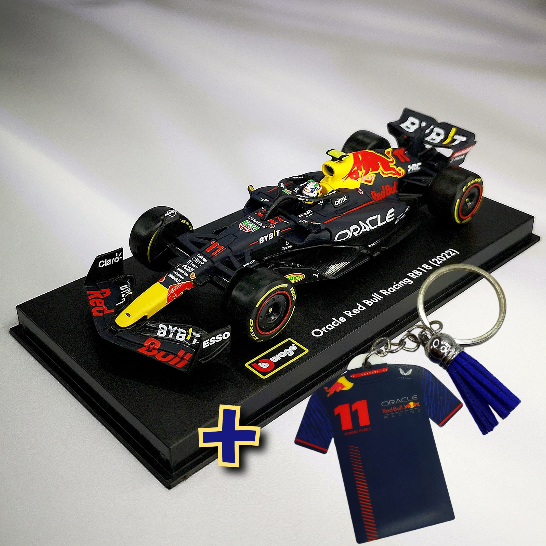 RedBull RB18 2022 #11 Checo Perez Caja Acrilica Burago 1:43 + Llavero Polera