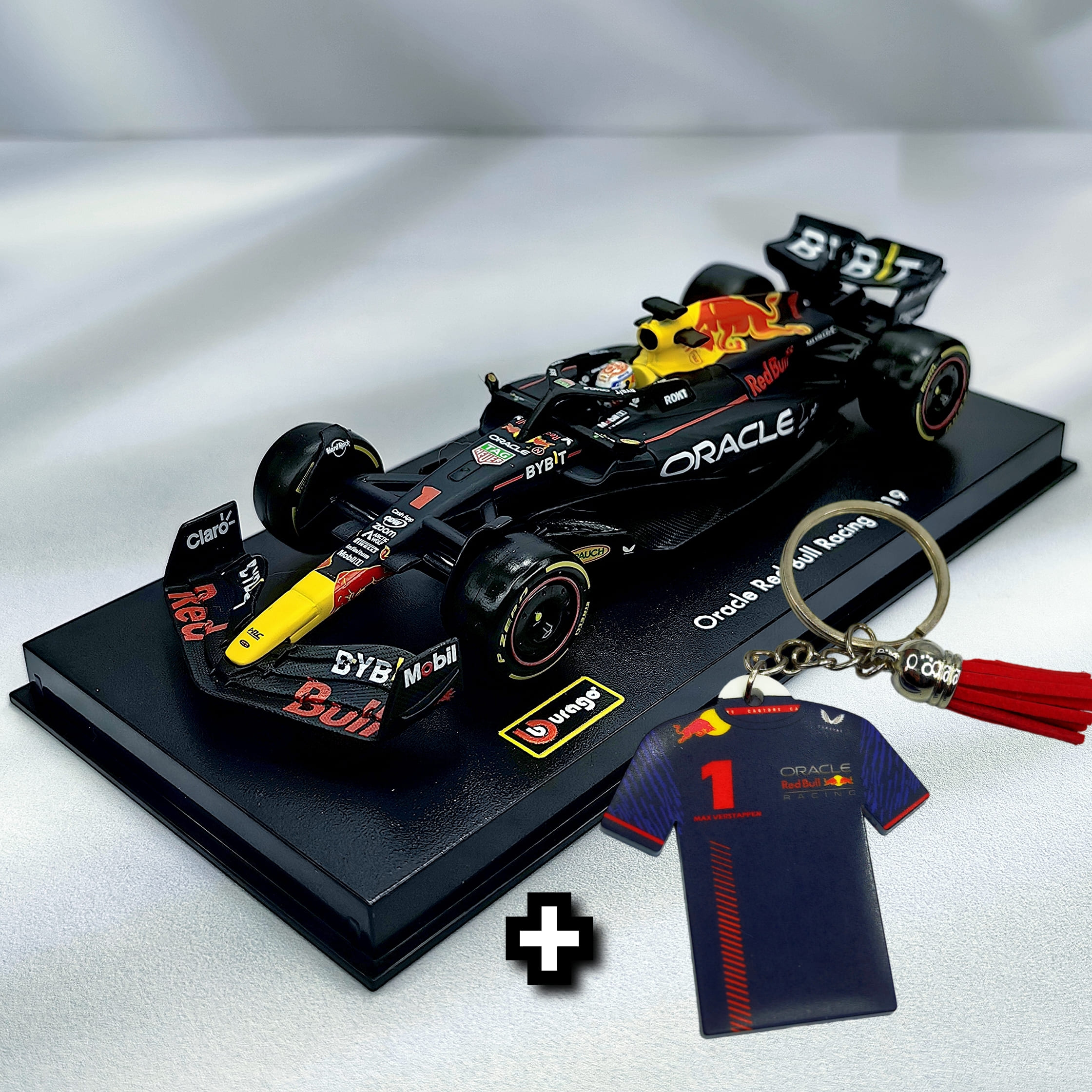 RedBull RB19 2023 #1 Max Verstappen Caja Acrilica Burago 1:43 + Llavero Polera