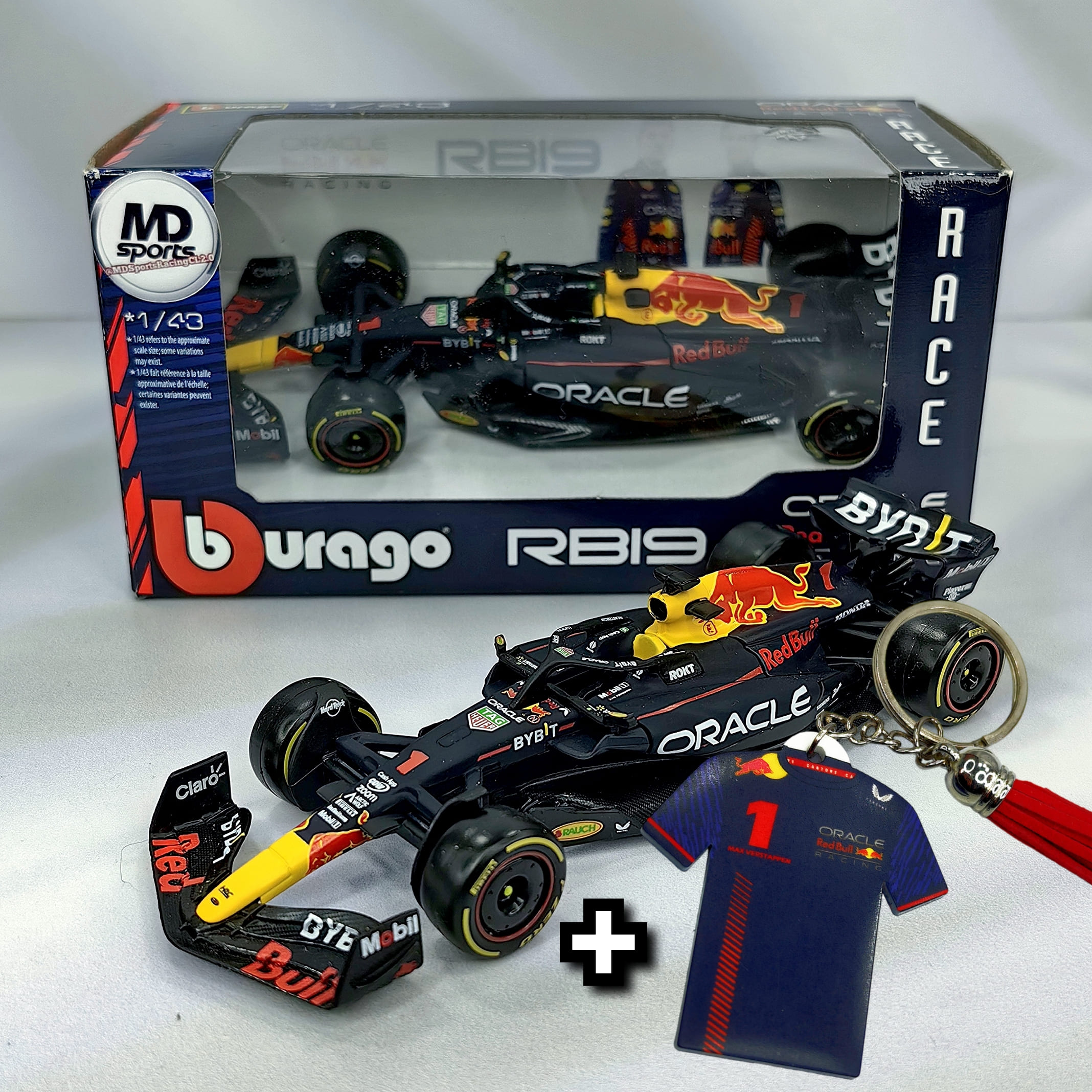 RedBull RB19 2023 #1 Max Verstappen Caja Normal Burago 1:43 + Llavero Polera