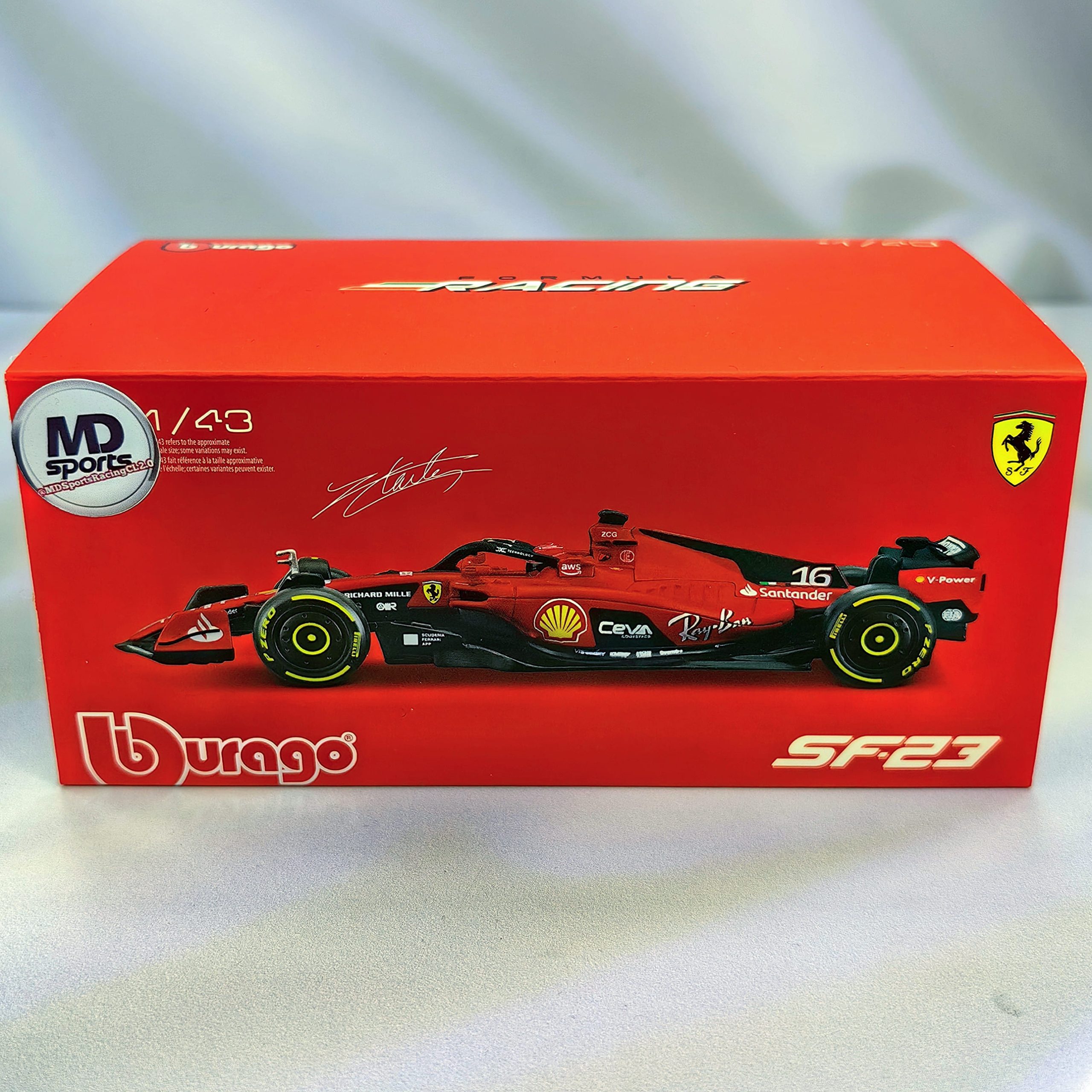 Ferrari SF-23 2023 #16 Charles Leclerc Caja Acrilica Burago 1:43