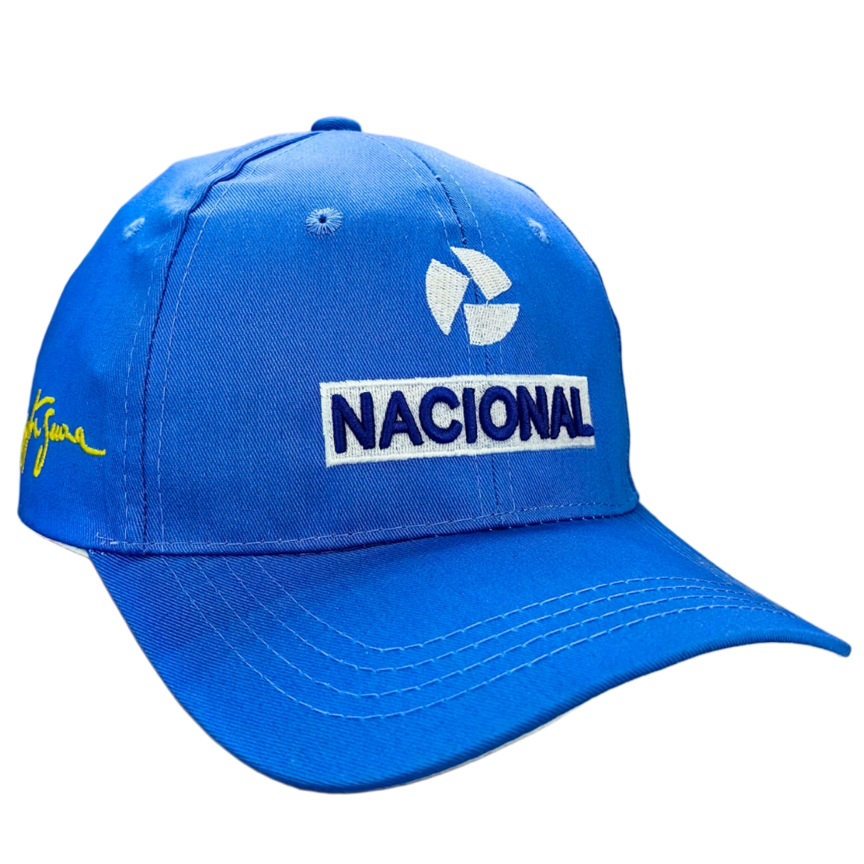 Gorro Jockey Ayrton Senna Formula 1 Retro Nacional Celeste Visera Blanca