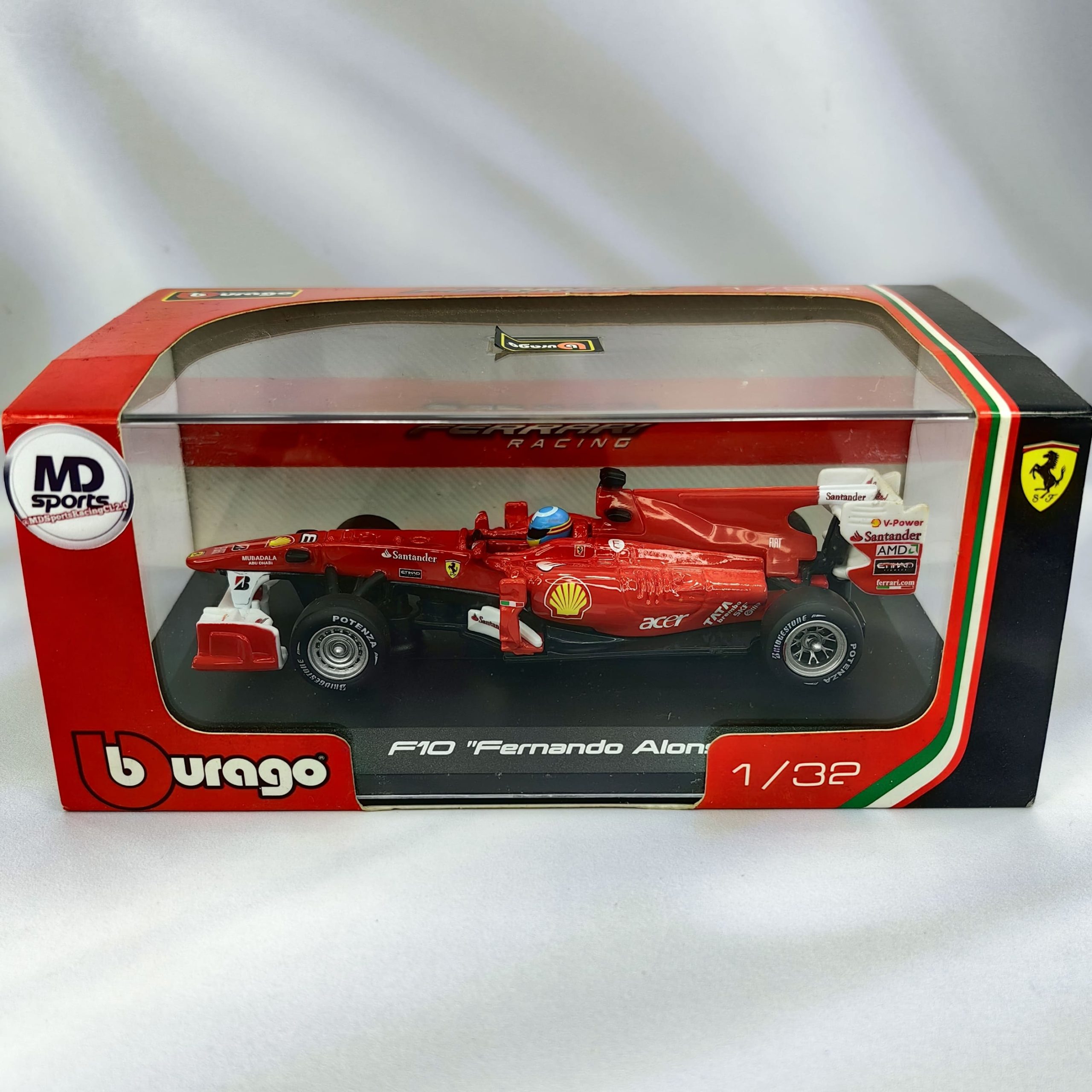 Ferrari F10 2010 #8 Fernando Alonso Caja Acrilica Burago 1:32