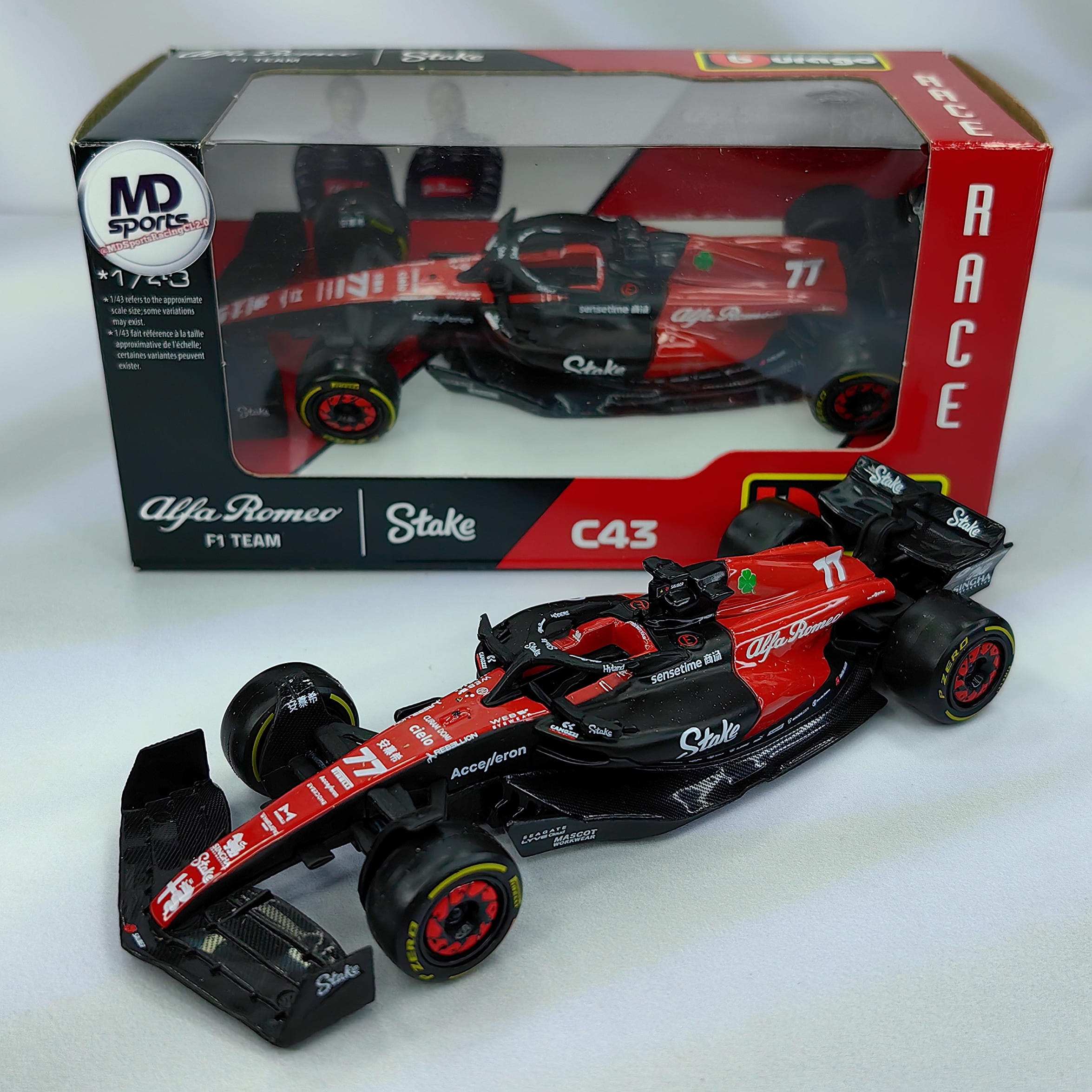 Alfa Romeo C43 2023 #77 Valteri Bottas Caja Normal Burago 1:43