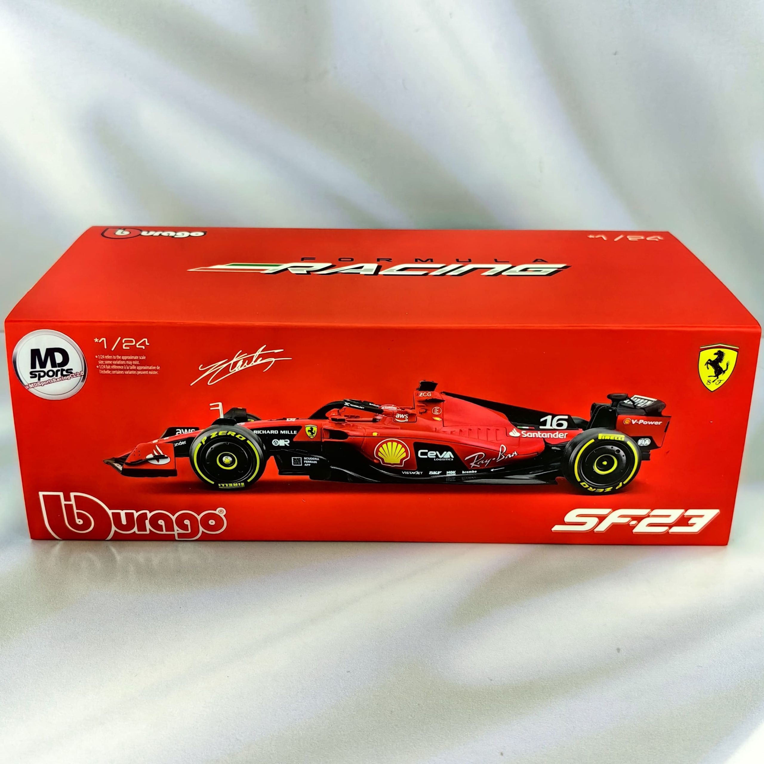 Ferrari SF-23 2023 #16 Charles Leclerc Caja Acrilica Burago 1:24