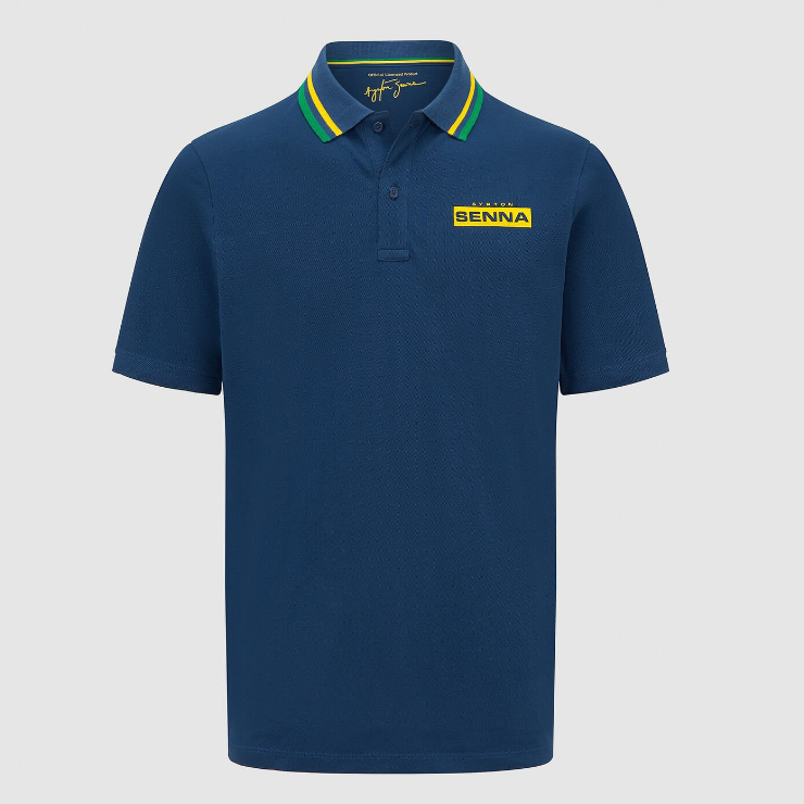 Polera Polo Ayrton Senna Logo Oficial Azul