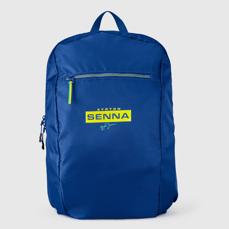 Mochila Bolso Formula 1 Oficial Ayrton Senna Azul Plegable