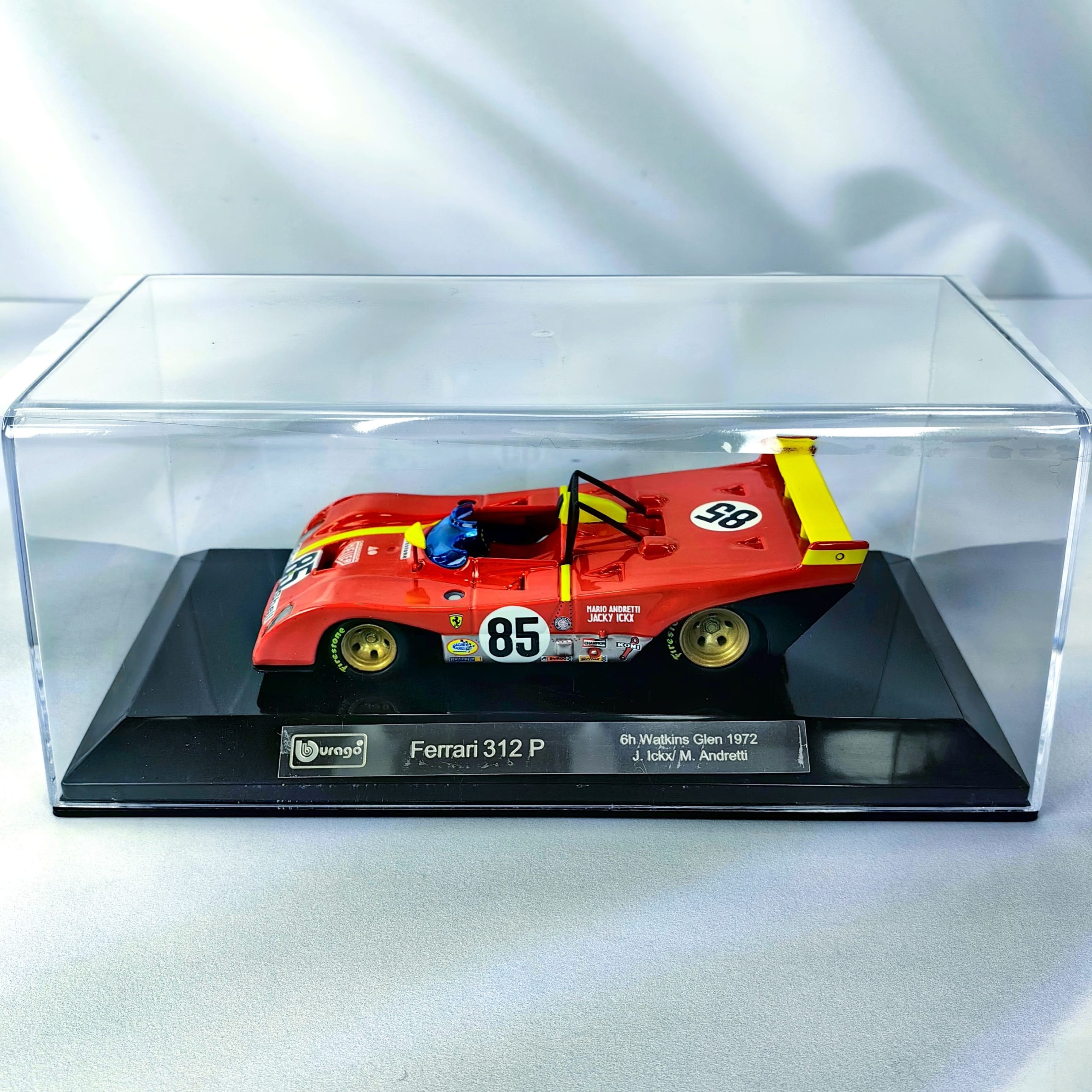 Ferrari 312P 6H Watkins Glen 1972 #85 Caja Acrilica Burago 1:43