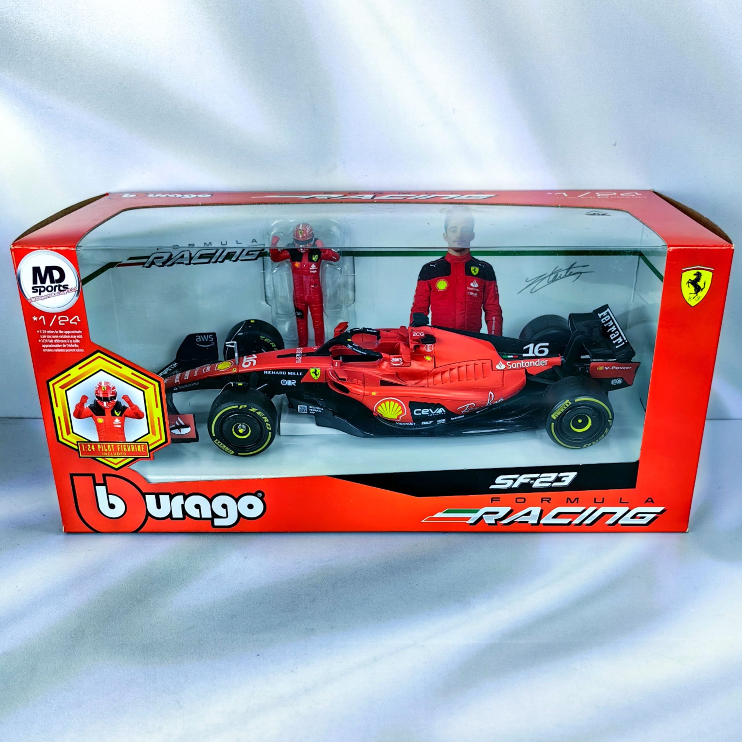 Ferrari SF-23 2023 #16 Charles Leclerc Con Figura Burago 1:24