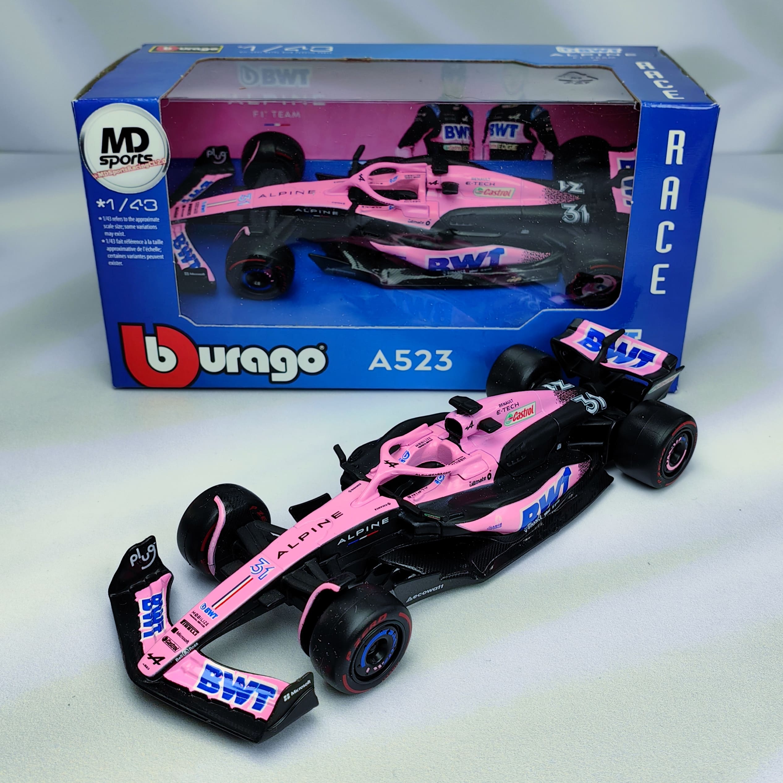 Alpine A523 Rosa 2023 #31 Esteban Ocon Caja Normal Burago 1:43