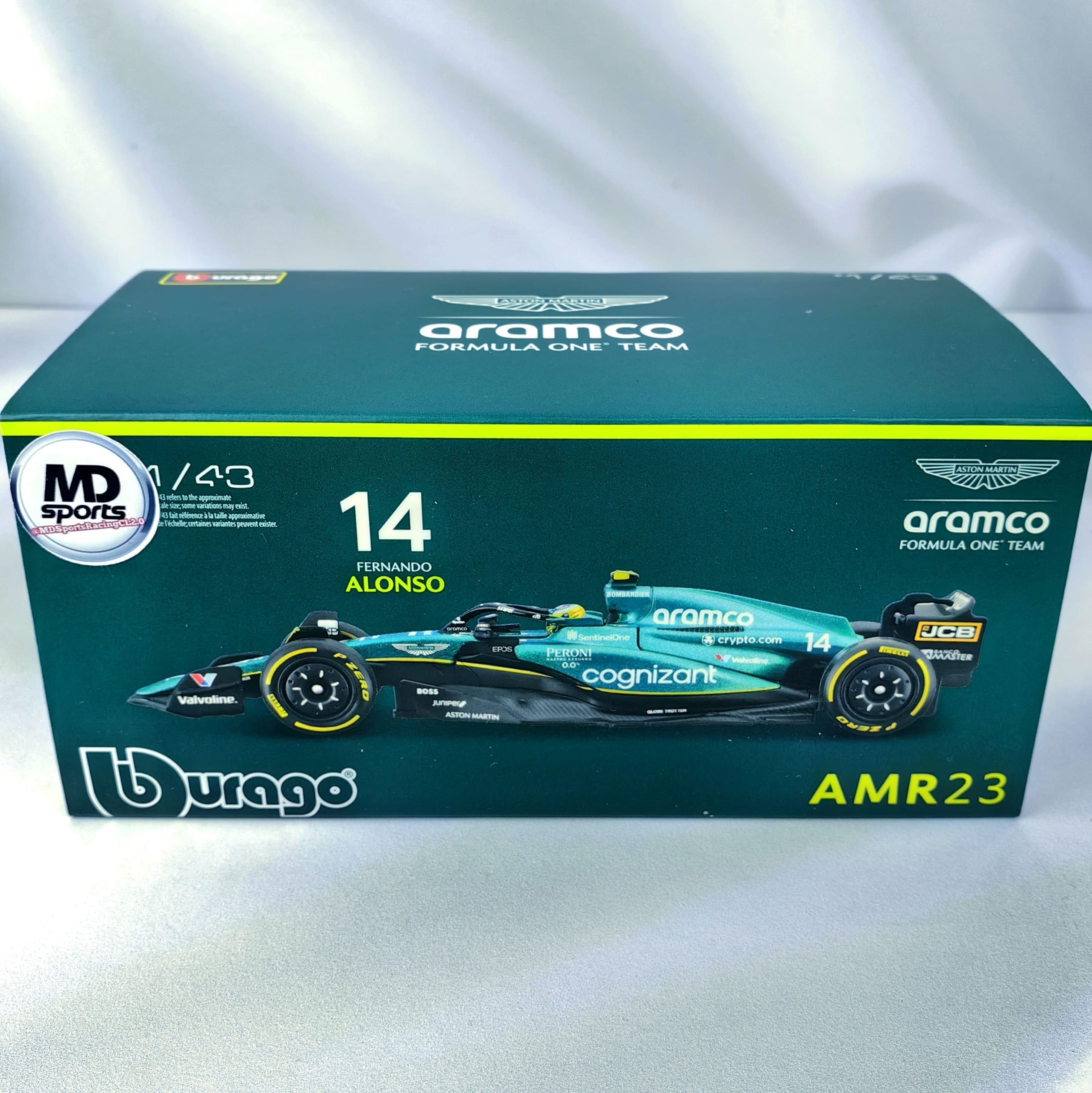 Aston Martin AMR23 2023 #14 Fernando Alonso Caja Acrilica Burago 1:43