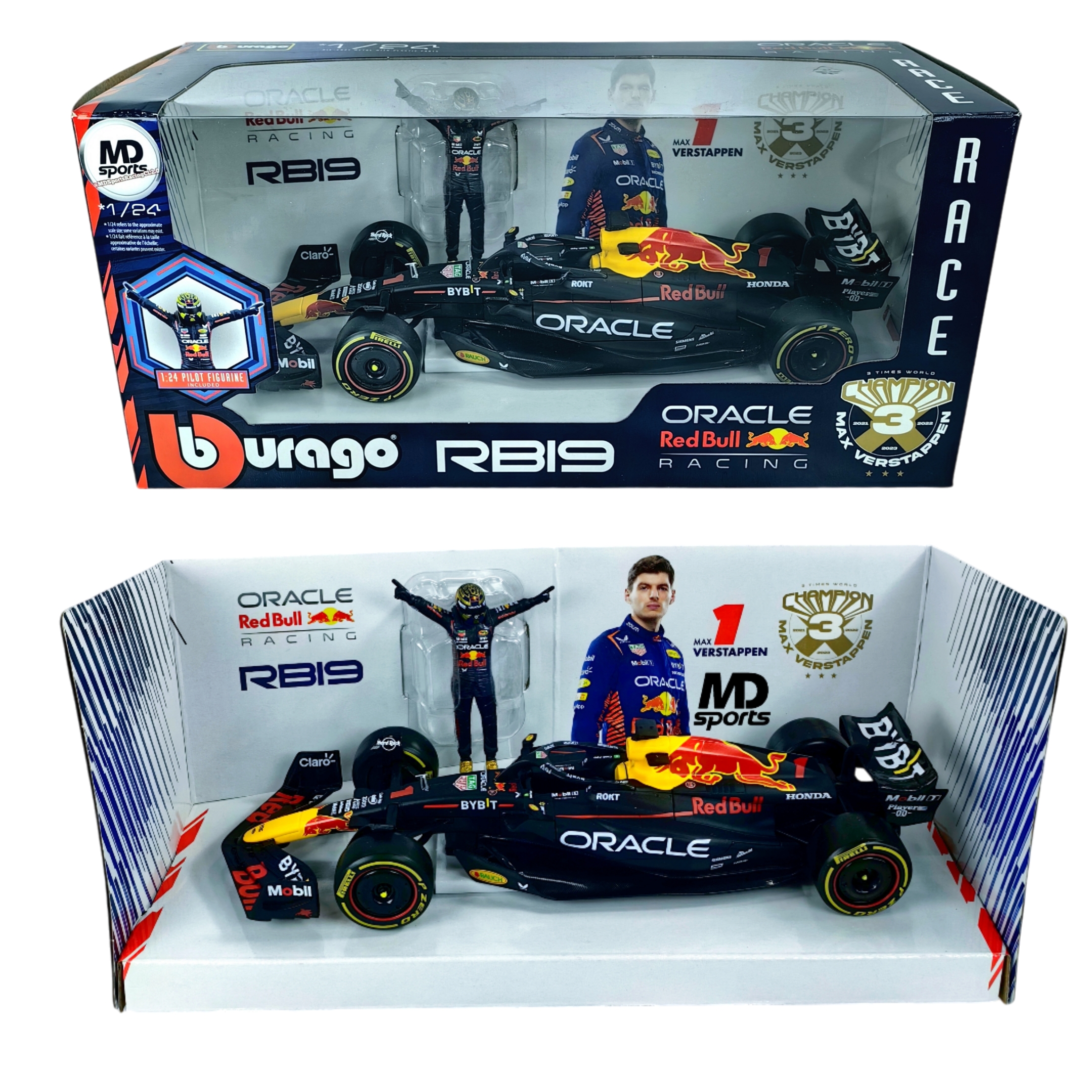 Redbull RB19 2023 #1 Max Verstappen Con Figura Burago 1:24