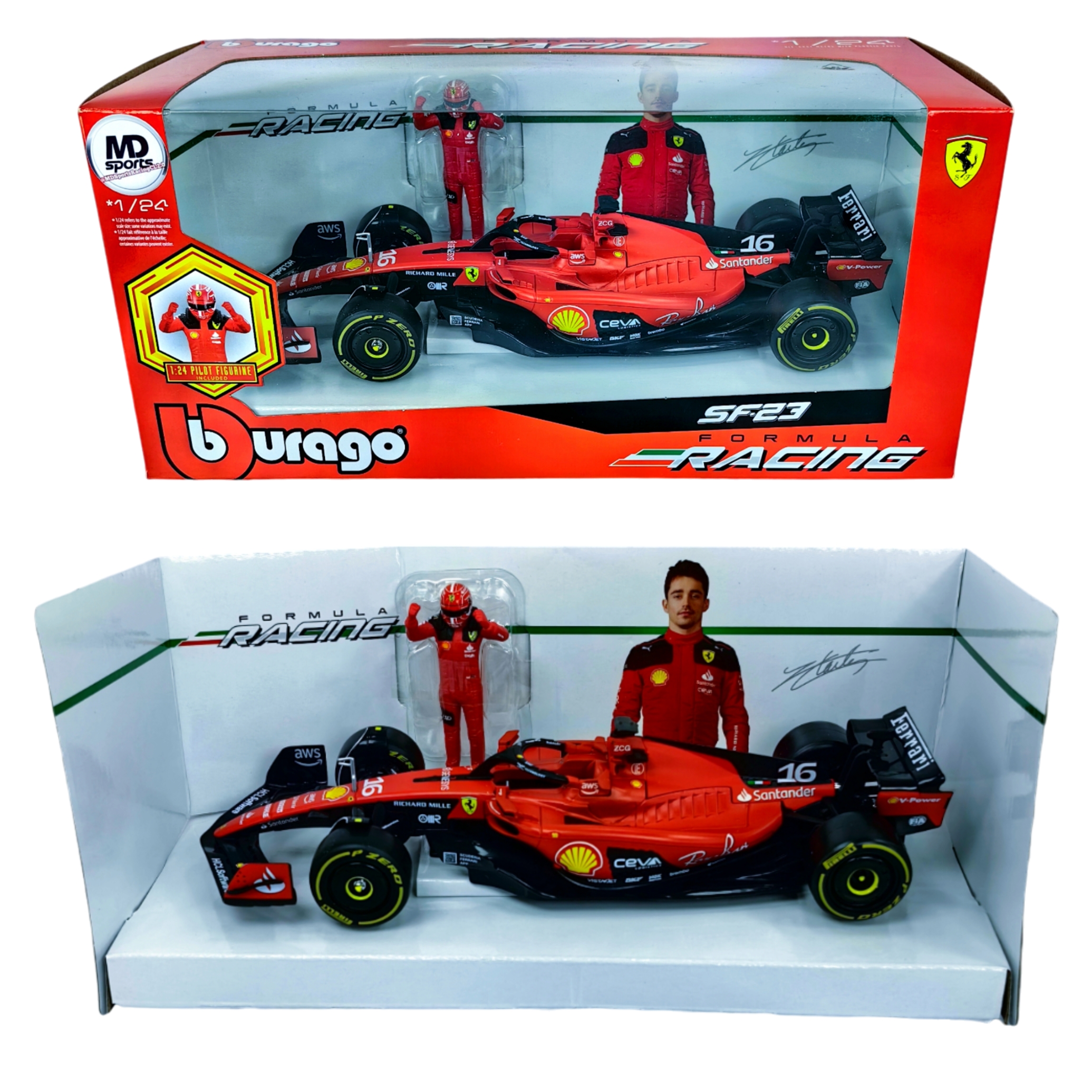 Ferrari SF-23 2023 #16 Charles Leclerc Con Figura Burago 1:24