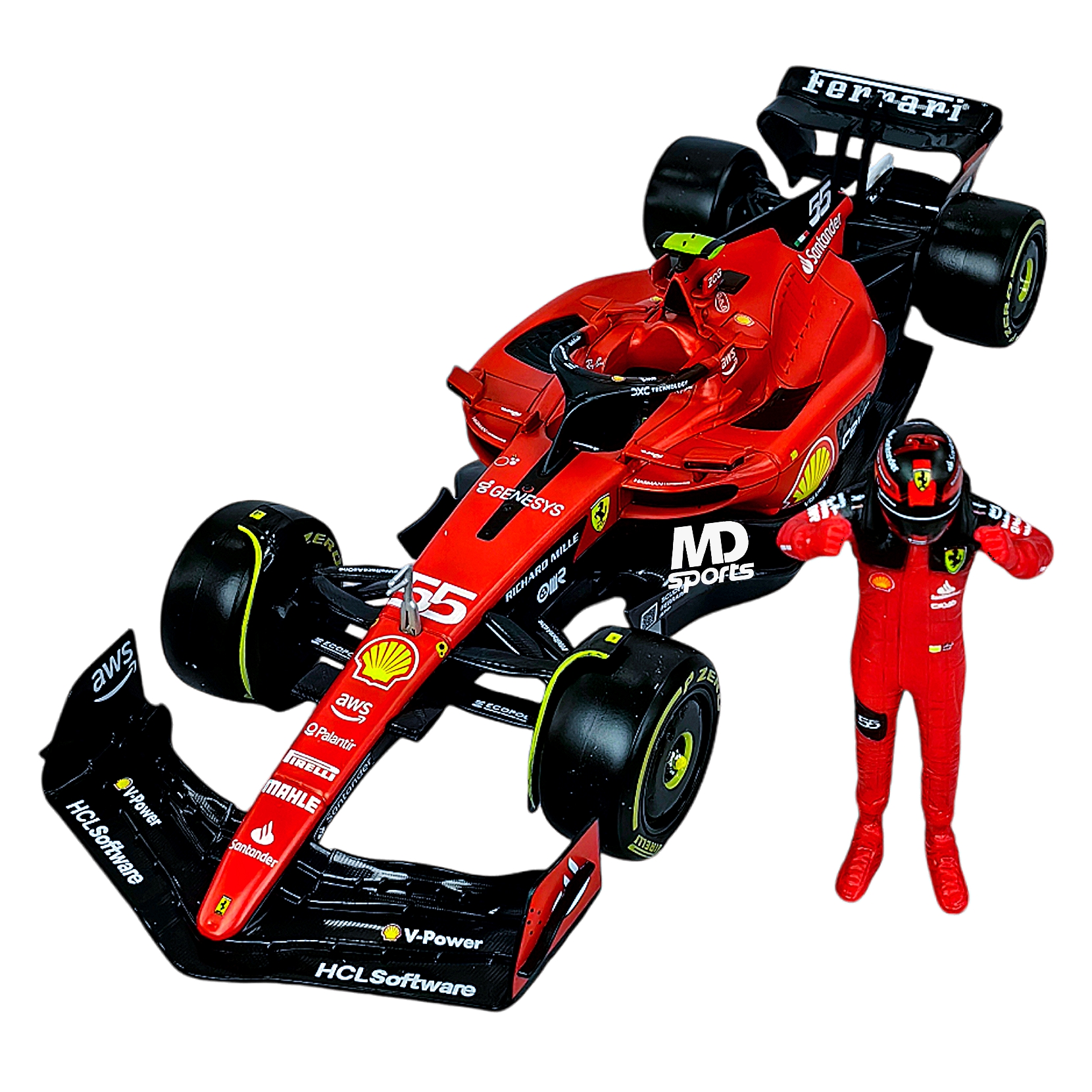 Ferrari SF-23 2023 #55 Carlos Sainz Con Figura Burago 1:24