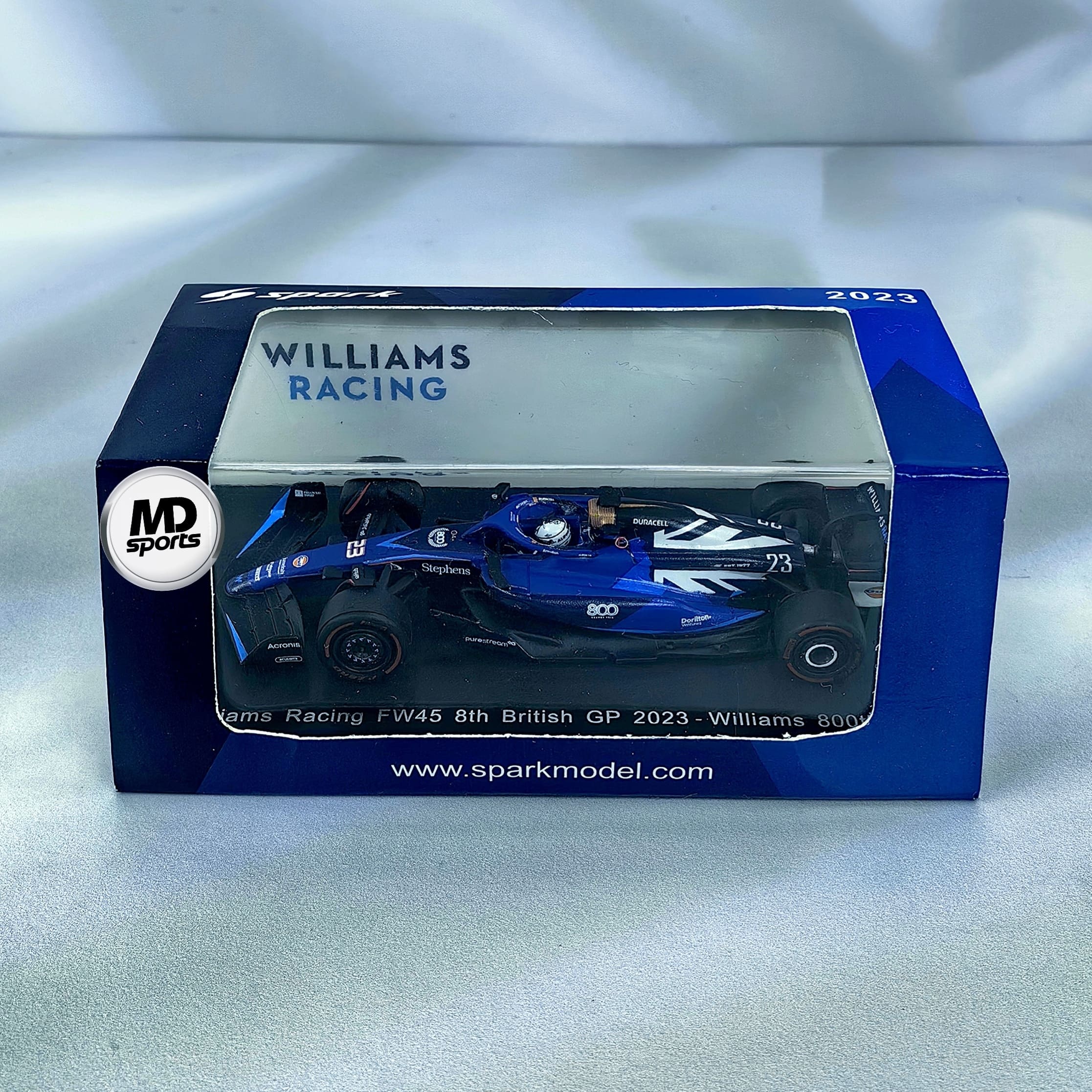 Williams Racing FW45 Silverstone 2023 #23 Alex Albon Caja Acrilica Spark 1:64