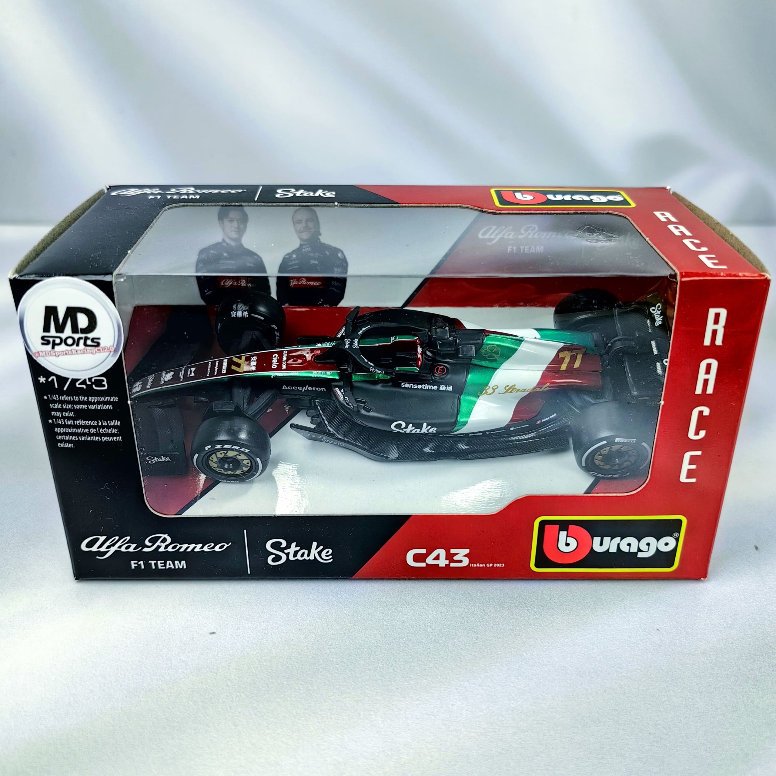 Alfa Romeo C43 GP Monza 2023 #77 Valteri Bottas Caja Normal Burago 1:43