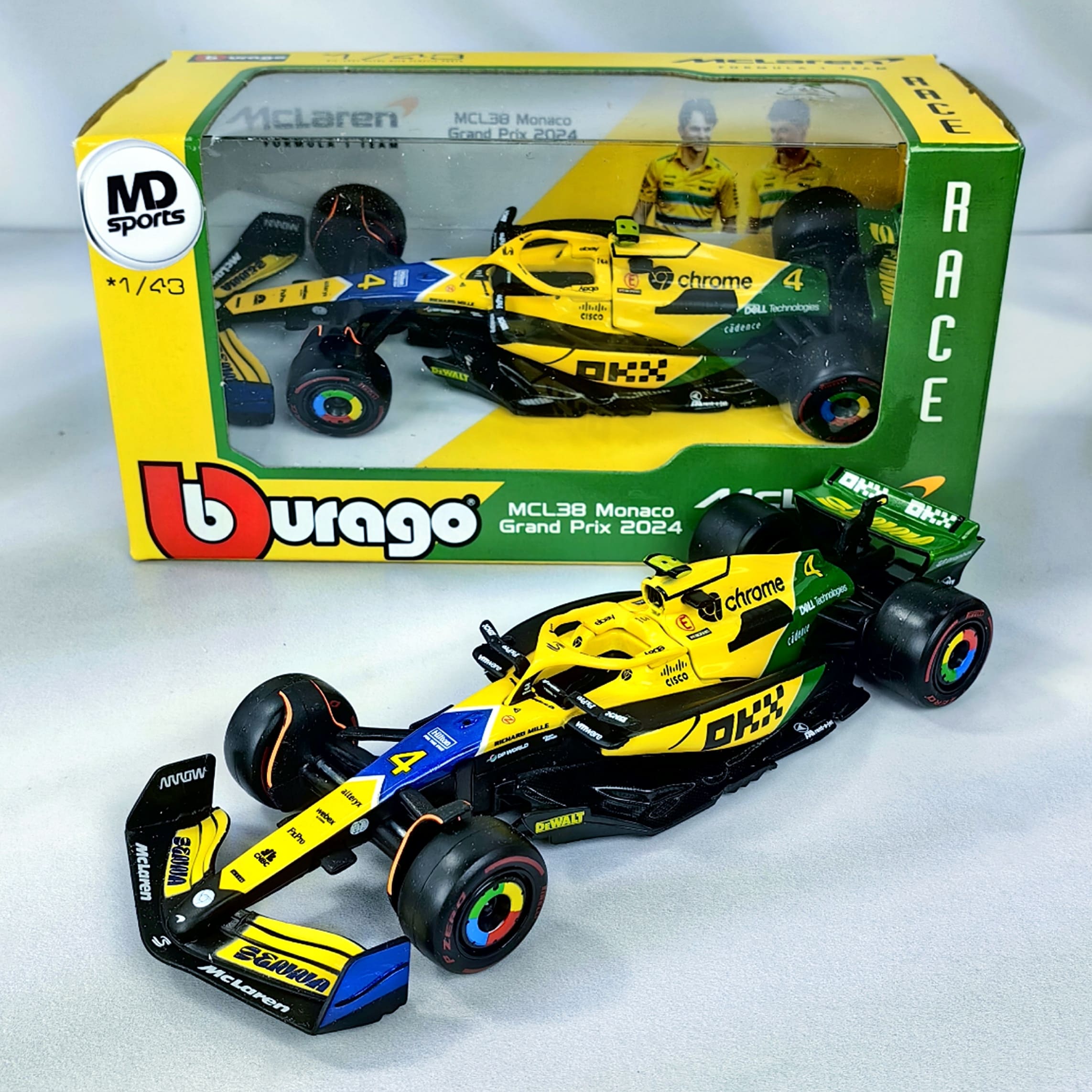 Mclaren MCL38 GP Monaco 2024 Senna Livery #4 Lando Norris Caja Normal Burago 1:43