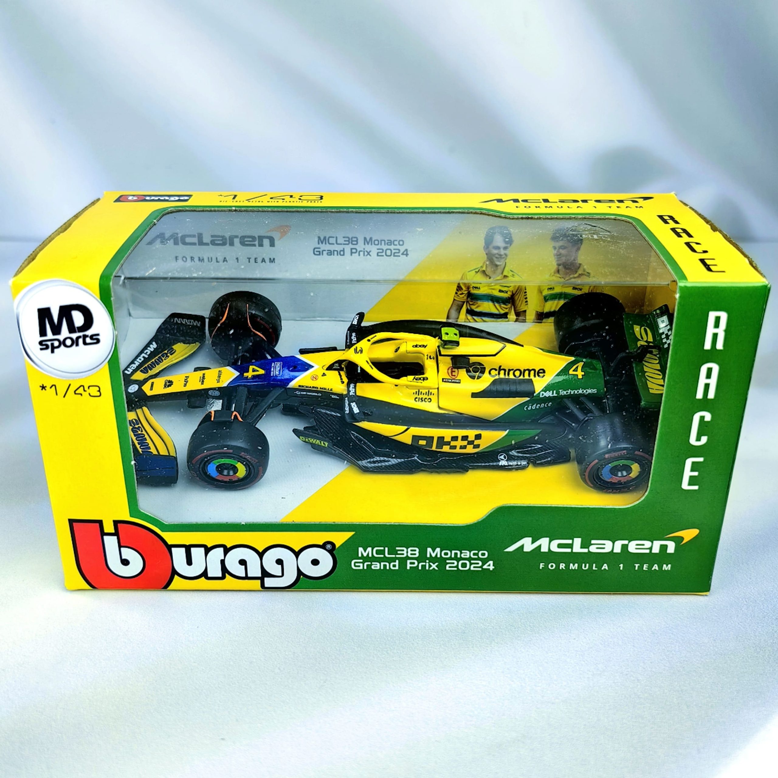 Mclaren MCL38 GP Monaco 2024 Senna Livery #4 Lando Norris Caja Normal Burago 1:43