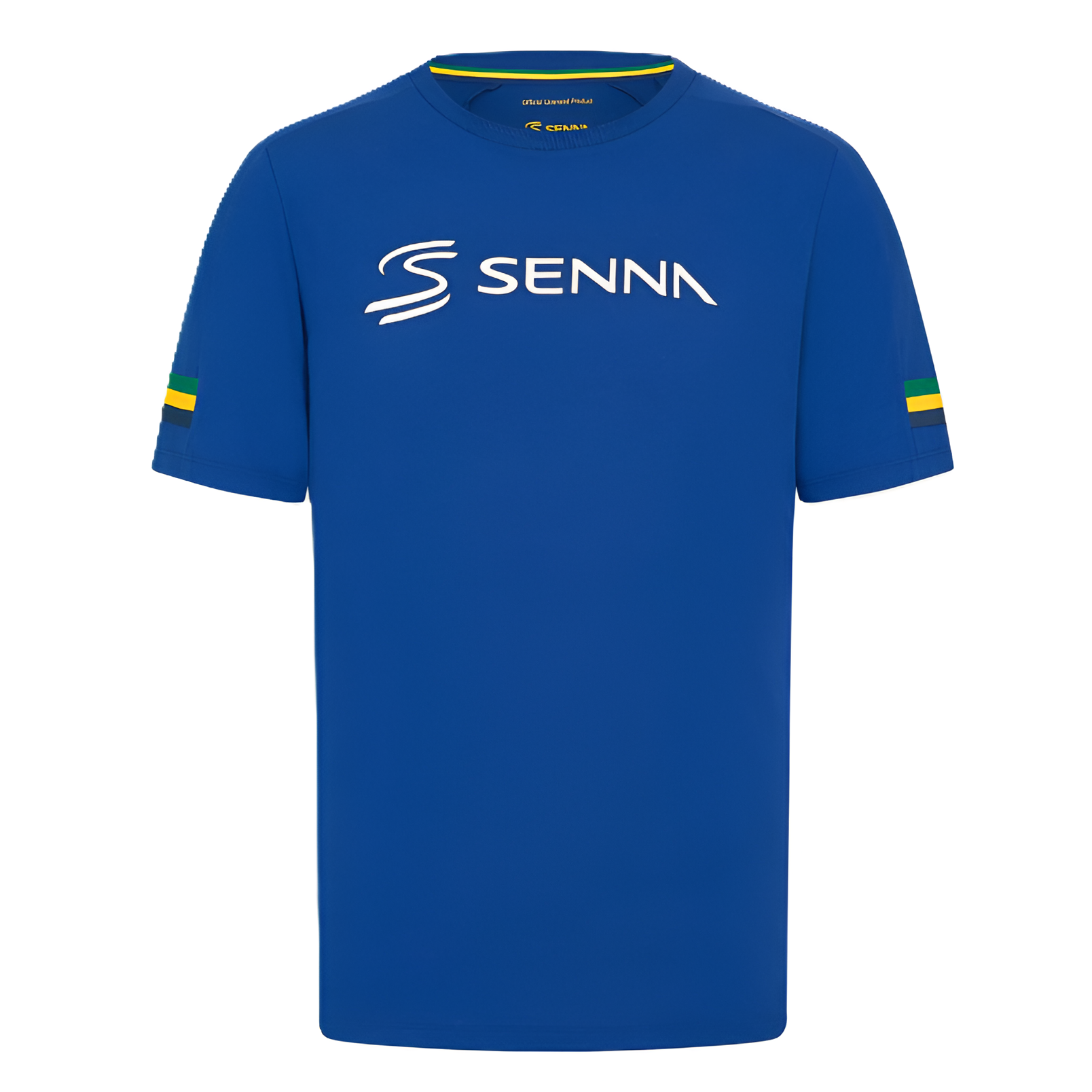 Polera Ayrton Senna Logo Oficial Stripes Azul