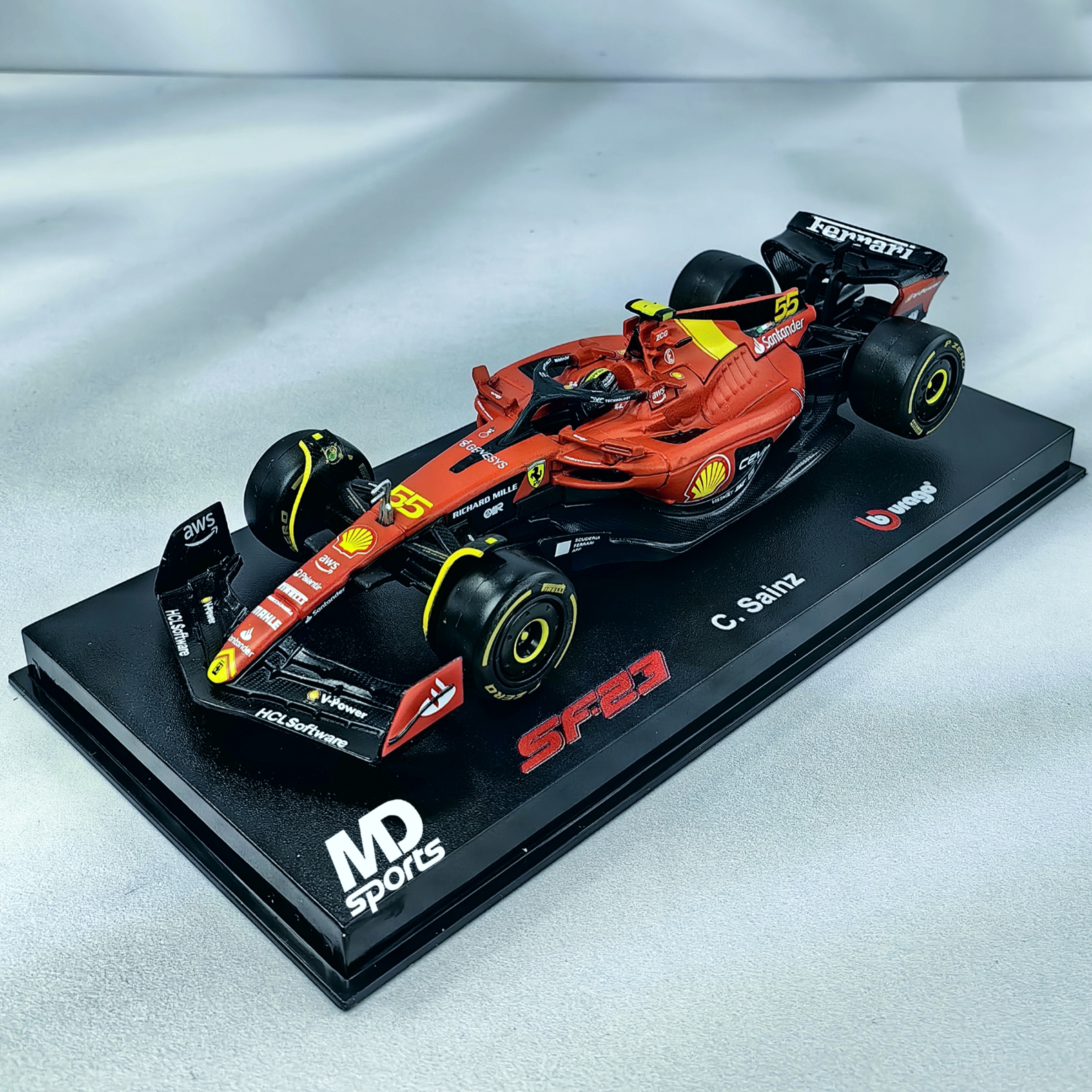 Ferrari SF-23 GP Monza 2023 #55 Carlos Sainz Caja Acrilica Burago 1:43