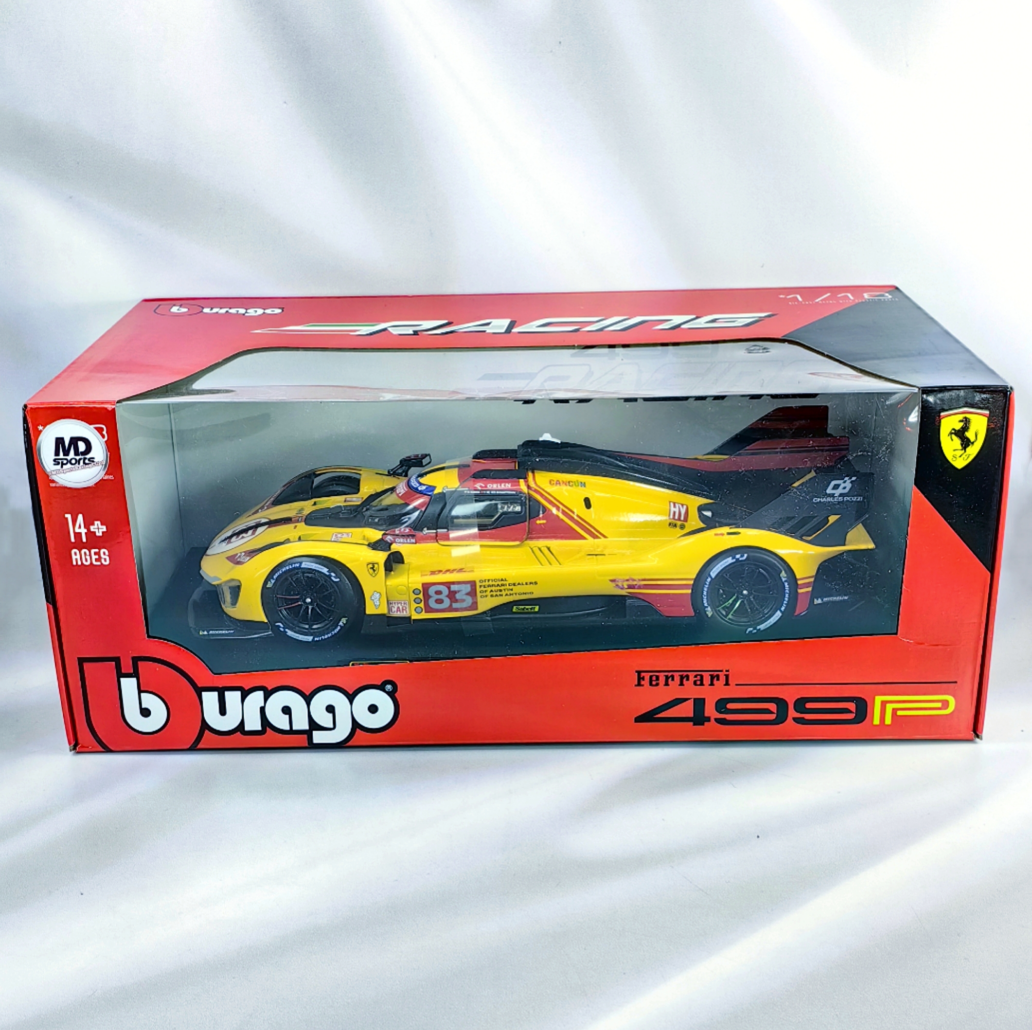 Ferrari 499p Amarillo Qatar 1812 km 2024 #83 Caja Normal Burago 1:18