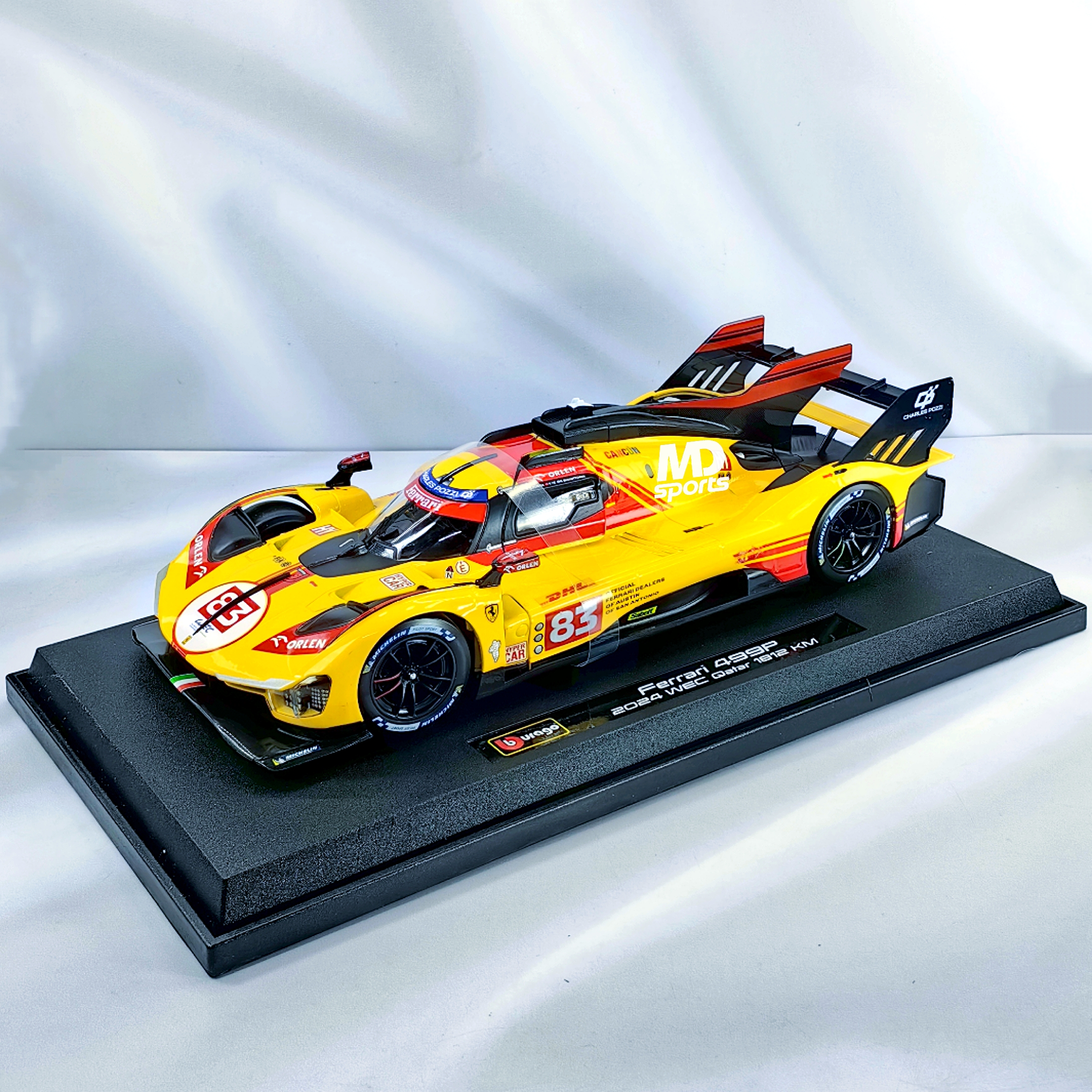 Ferrari 499p Amarillo Qatar 1812 km 2024 #83 Caja Normal Burago 1:18 - Imagen 5