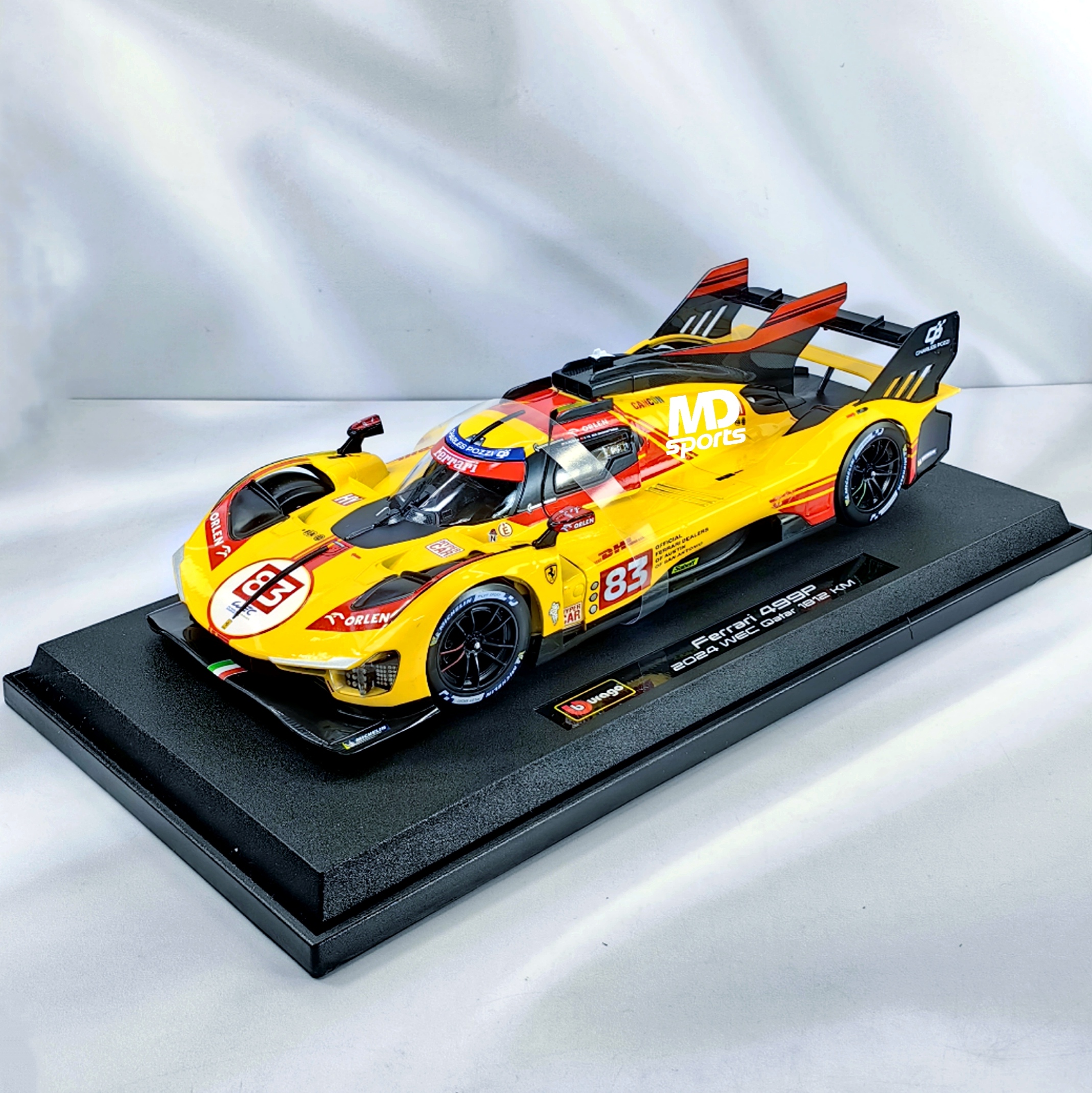 Ferrari 499p Amarillo Qatar 1812 km 2024 #83 Caja Normal Burago 1:18