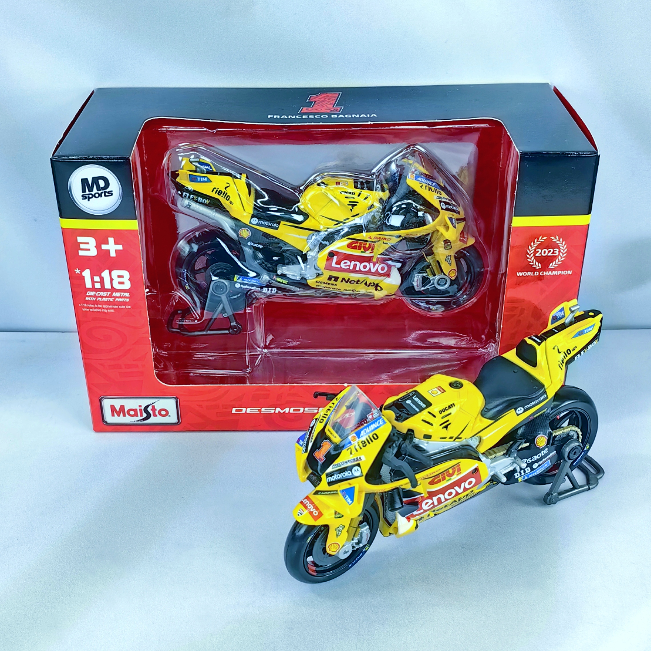 Moto GP Giallo Ducati GP San Marino 2023 #1 Pecco Bagnaia Maisto 1:18 Amarilla