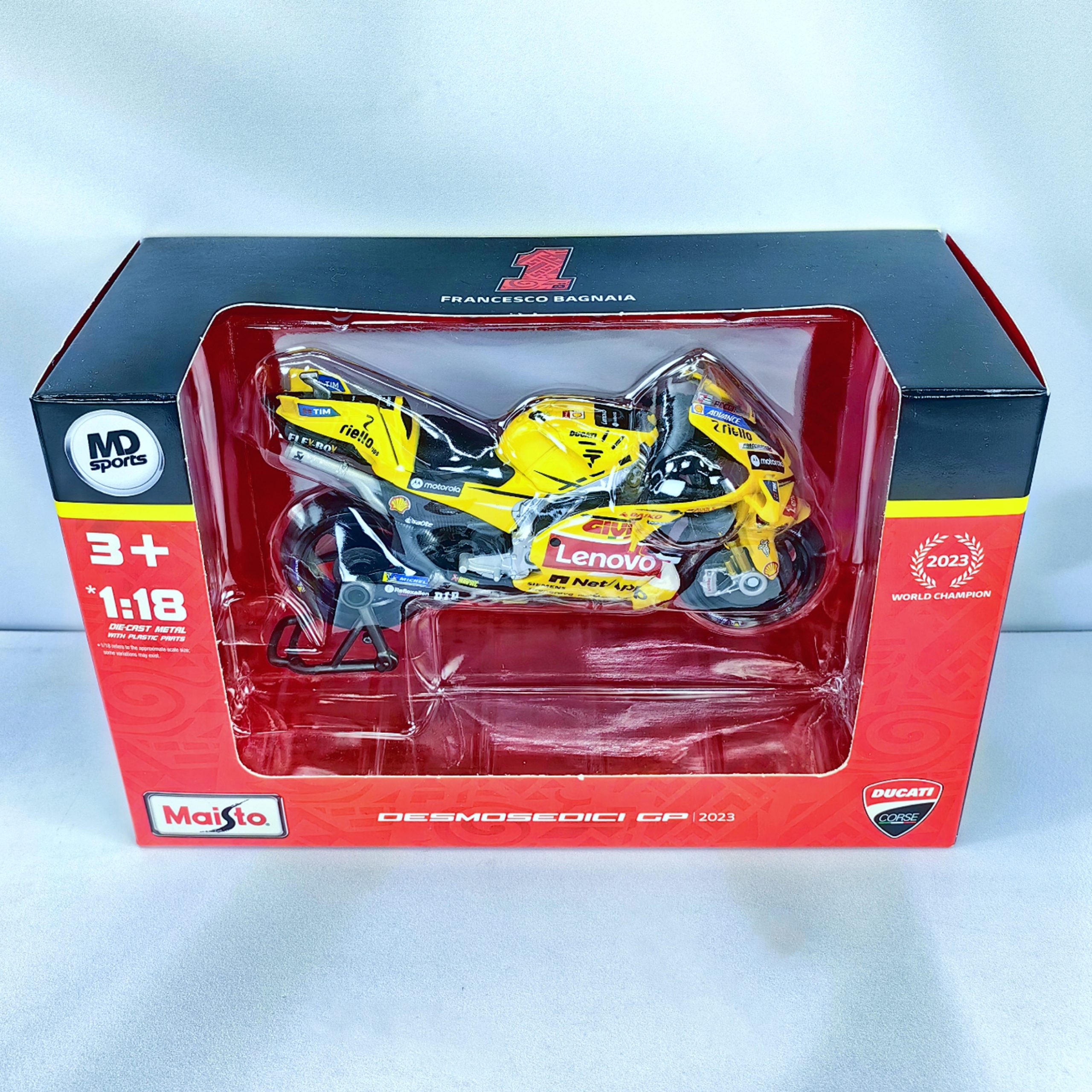 Moto GP Giallo Ducati GP San Marino 2023 #1 Pecco Bagnaia Maisto 1:18 Amarilla - Imagen 5