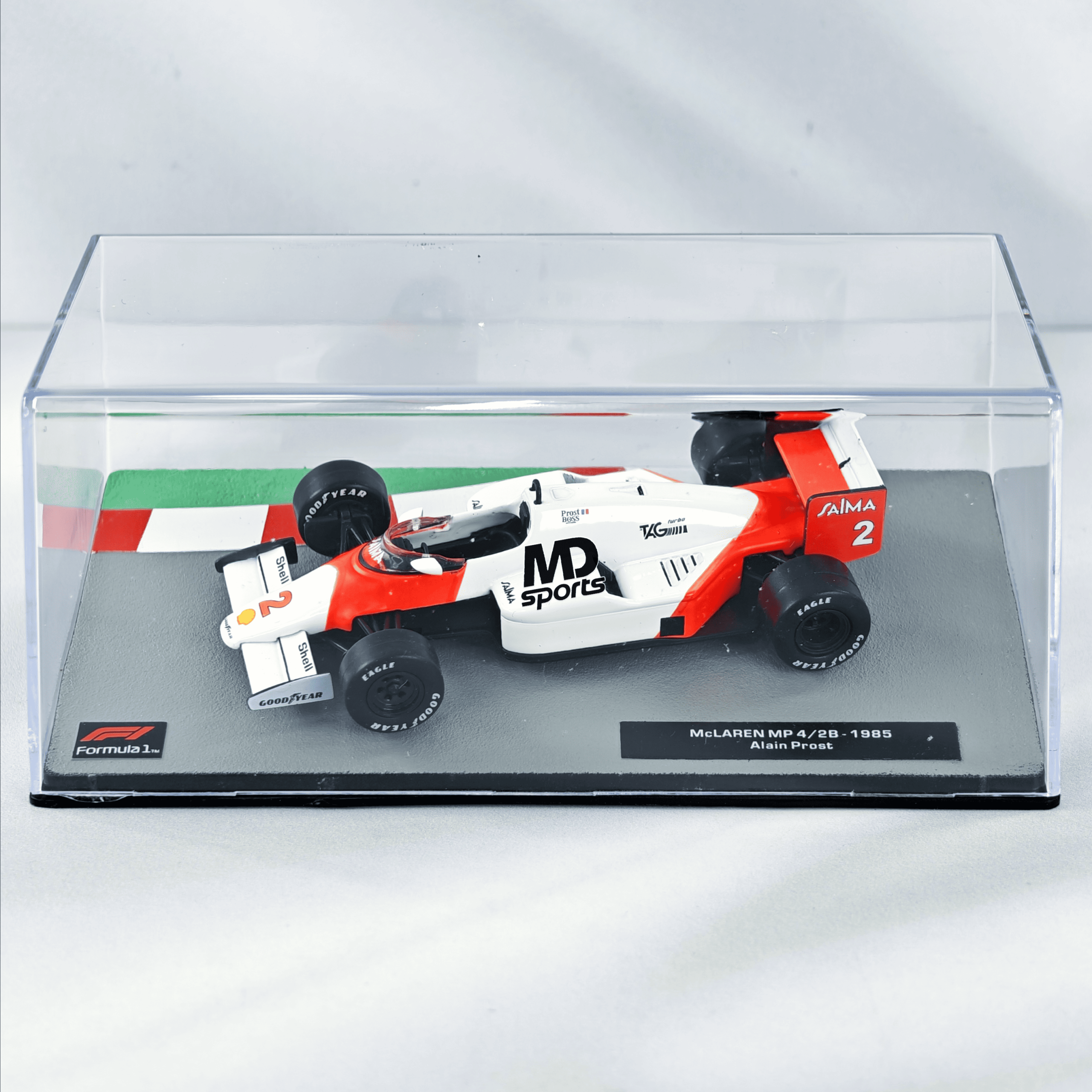 Mclaren Mp4/2B 1985 #2 Alain Prost Caja Acrilica Altaya 1:43