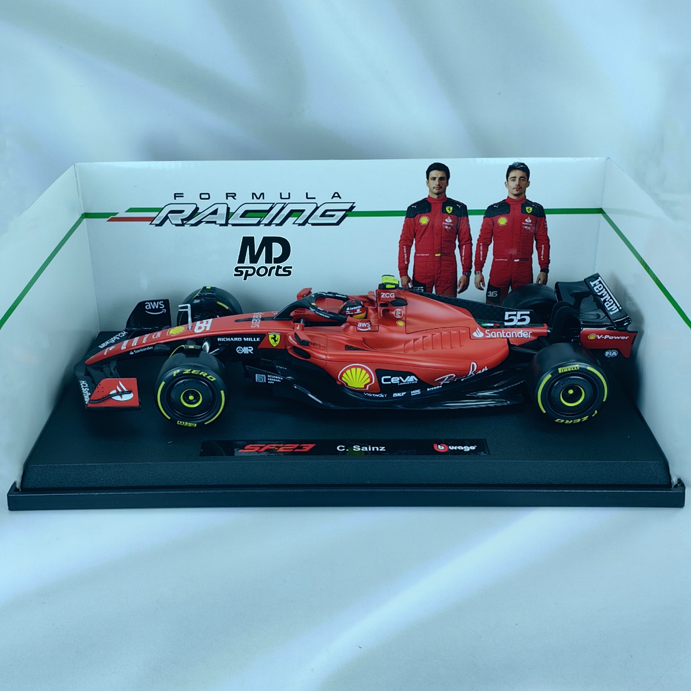 Ferrari SF-23 2023 #55 Carlos Sainz Caja Normal Burago 1:18 - Imagen 3