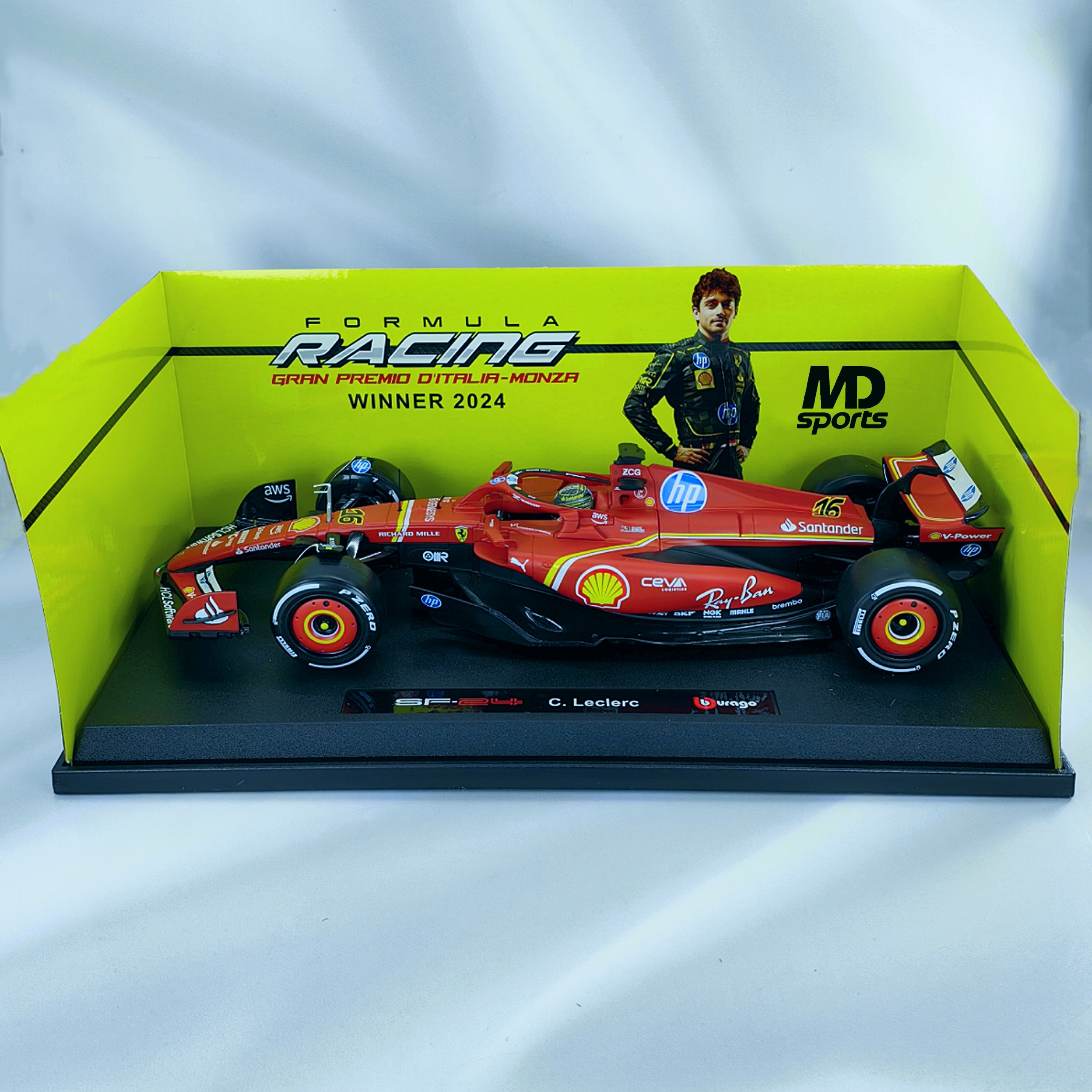 Ferrari SF-24 GP Monza 2024 #16 Charles Leclerc Caja Normal Burago 1:18 - Imagen 3