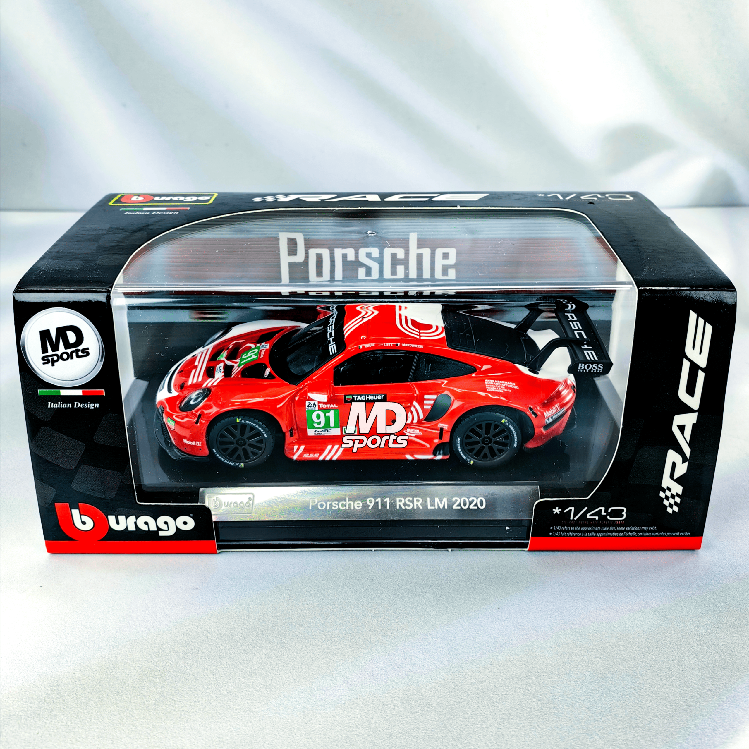 Porsche 911 RSR LeMans 2020 #91 Bruni-Lietz-Makowiecki Caja Acrilica Burago Race 1:43