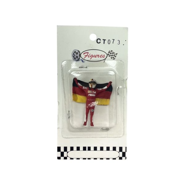 Figura Piloto Sebastian Vettel Ferrari con Bandera Cartrix 1:43