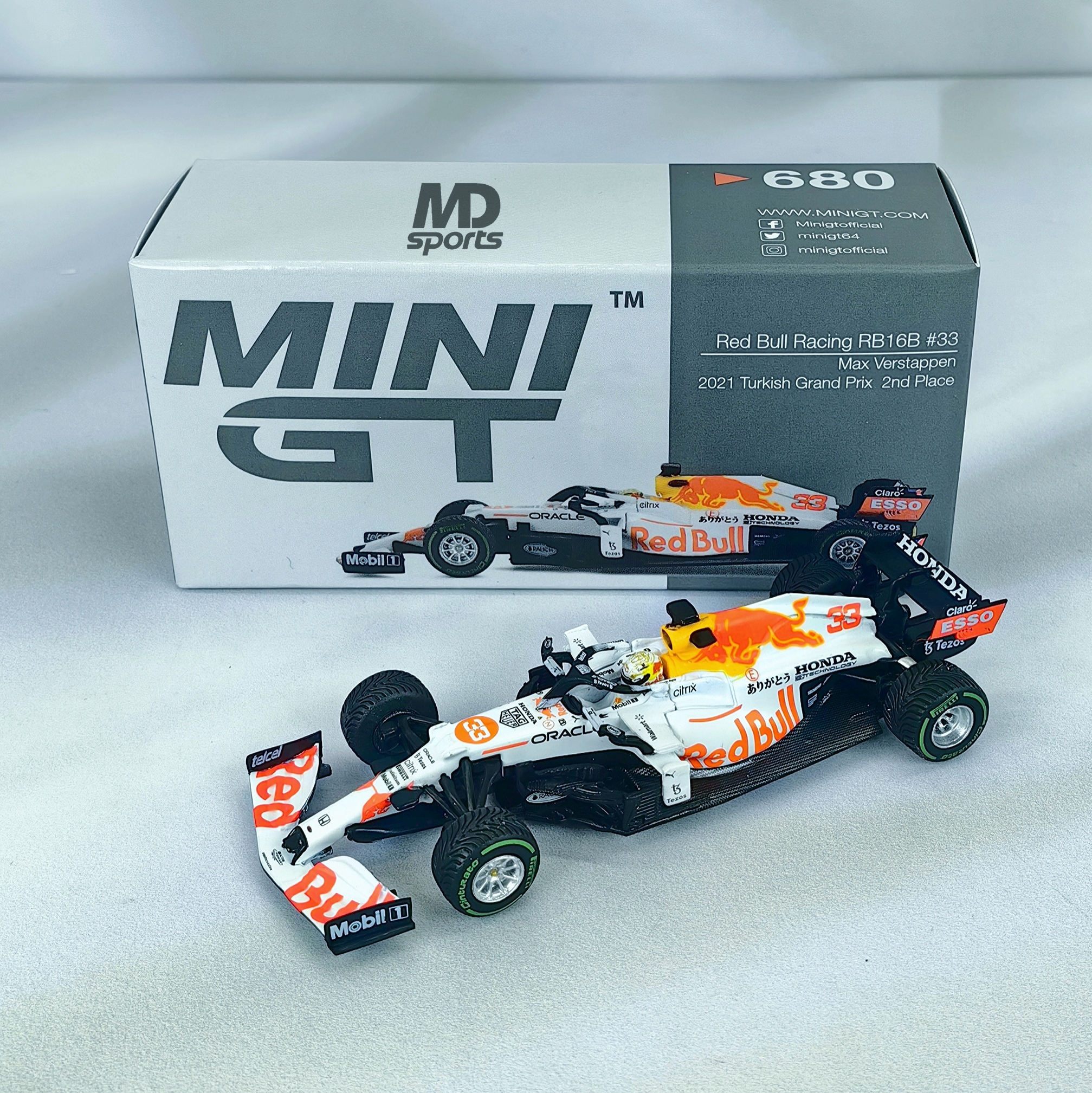 RedBull RB16b GP Turquia 2021 #33 Max Verstappen Caja Normal MiniGT 1:64