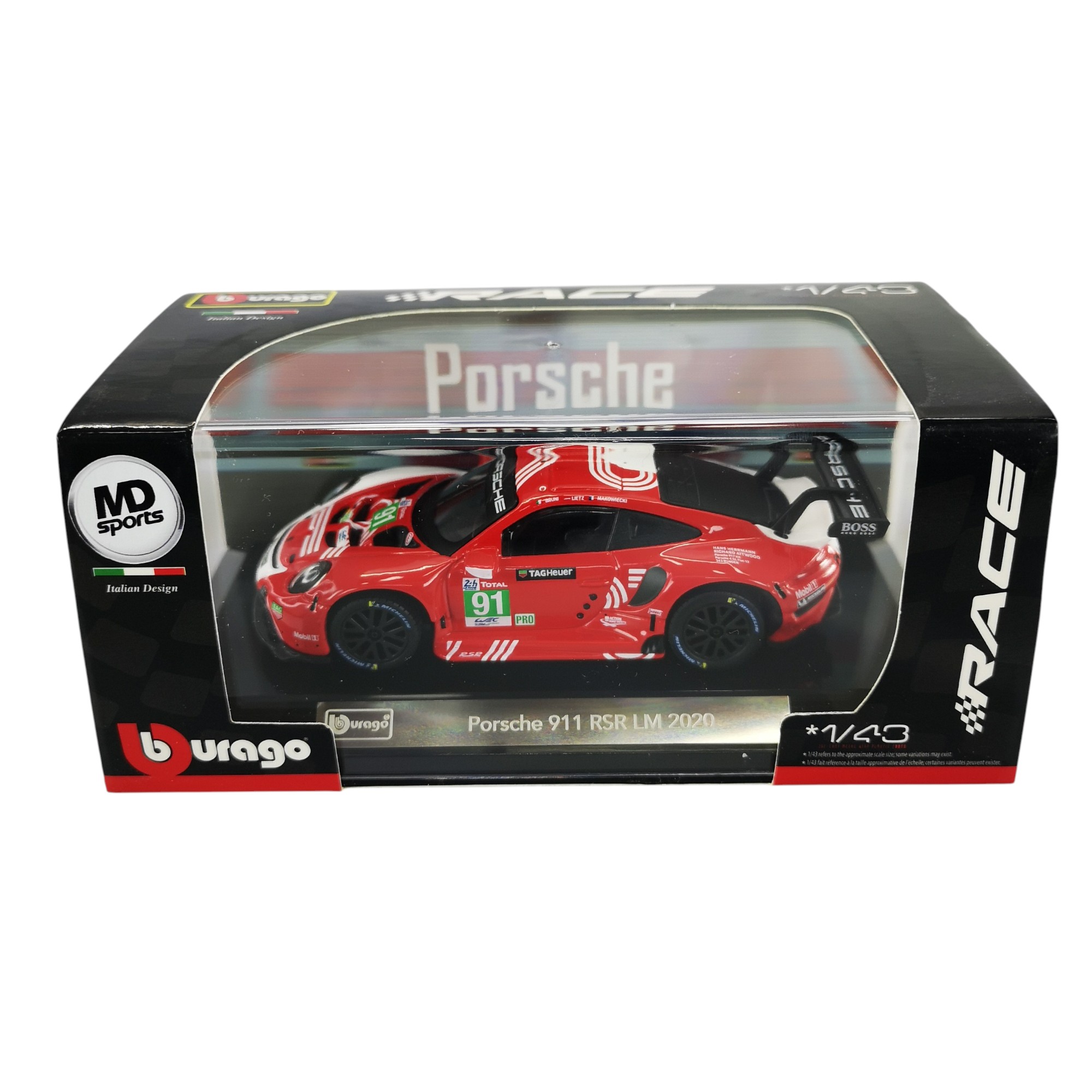 Porsche 911 RSR LeMans 2020 #91 Bruni-Lietz-Makowiecki Caja Acrilica Burago 1:43