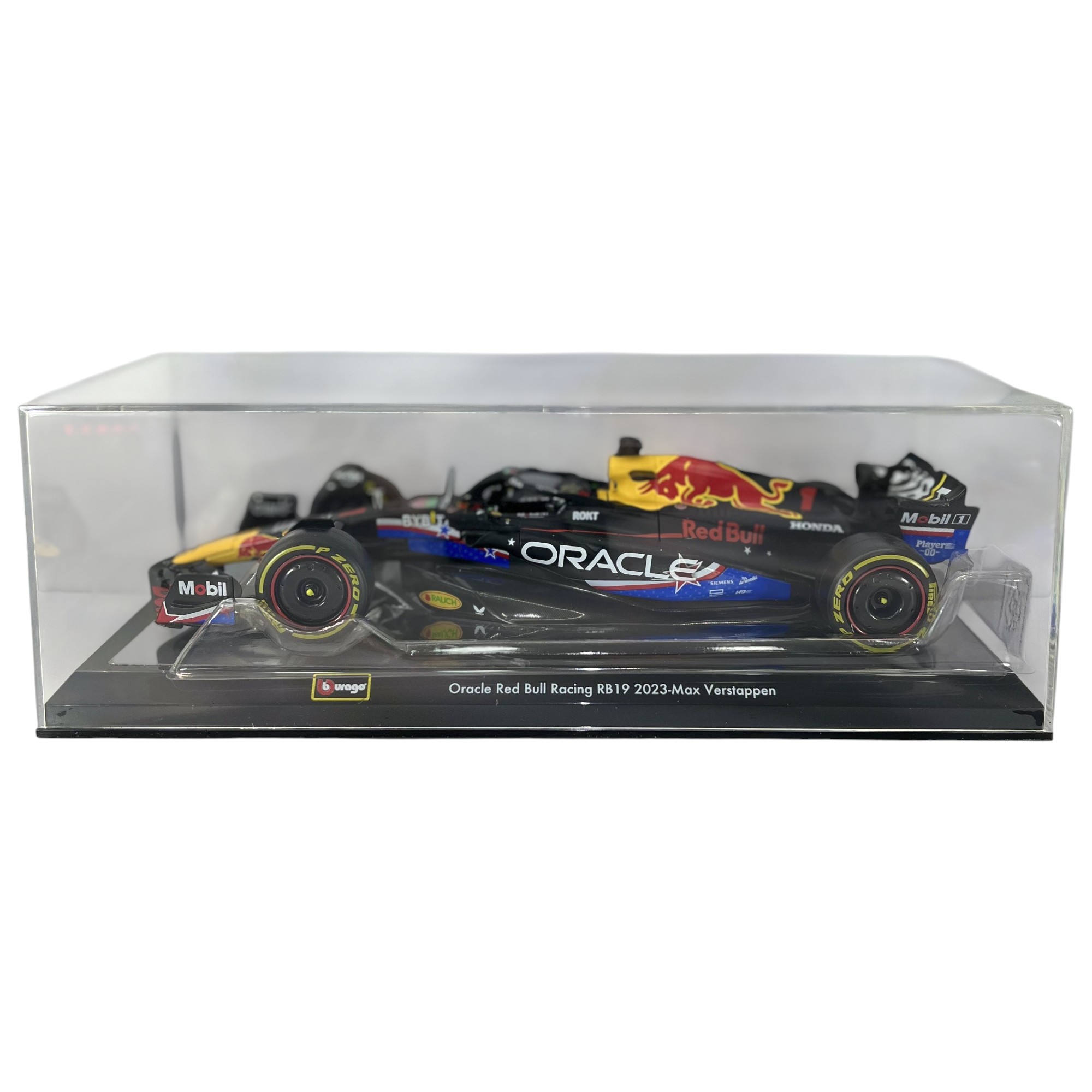 RedBull RB19 GP Austin 2023 #1 Max Verstappen Caja Acrilica Burago 1:24