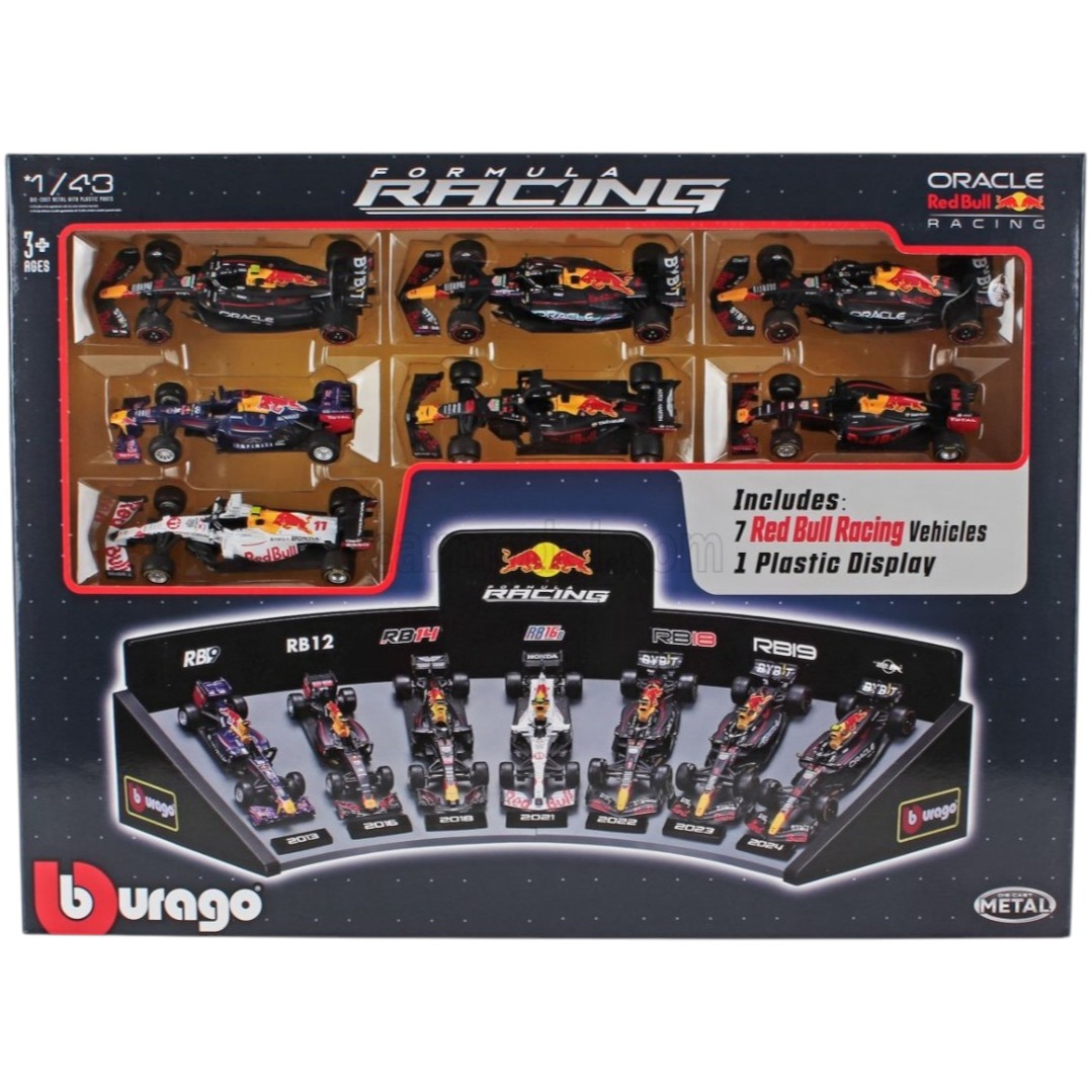Set F1 Redbull Exhibidor + 7 Autos Formula 1 A Escala Burago 1:43