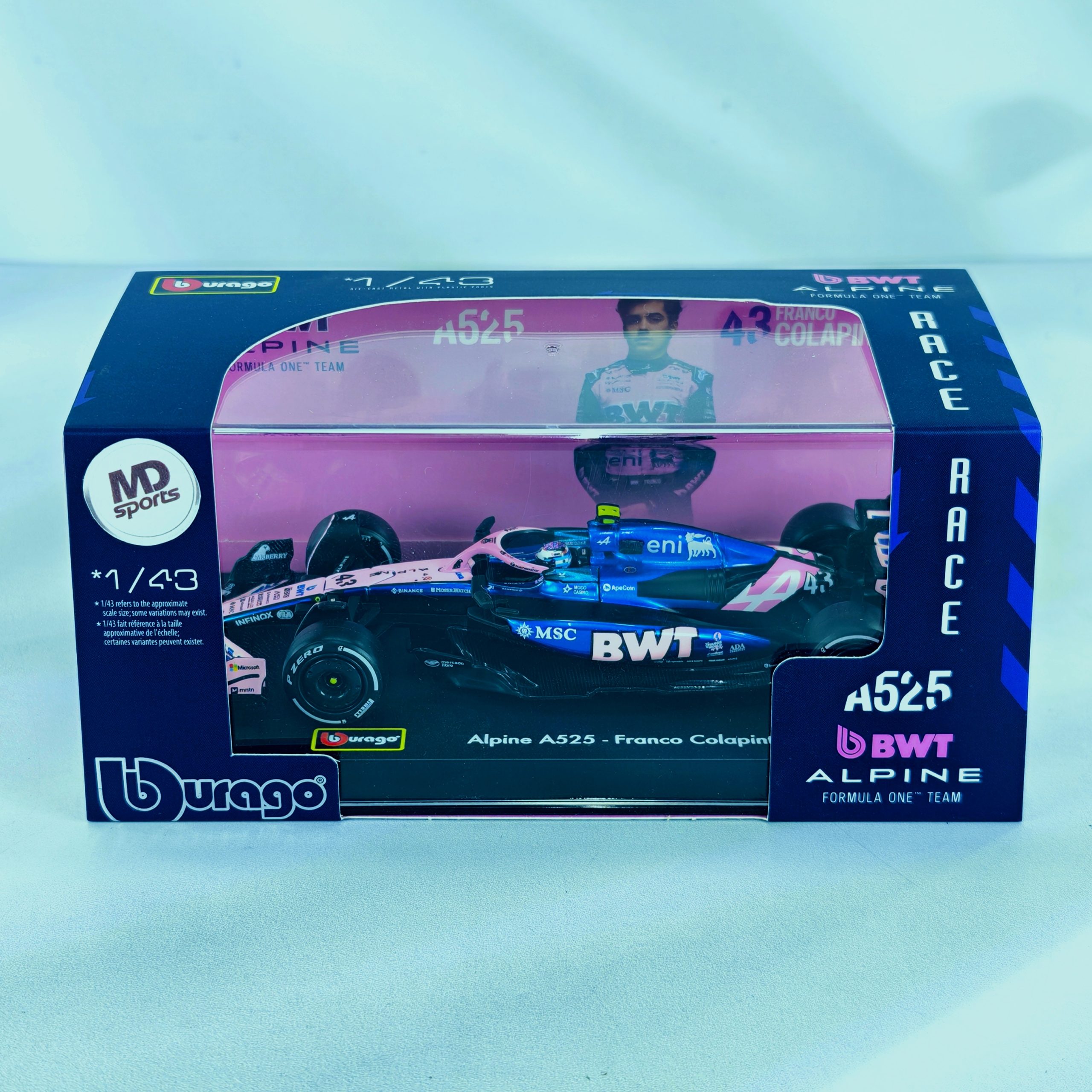 Alpine A525 2025 #43 Franco Colapinto Caja Acrilica Burago 1:43
