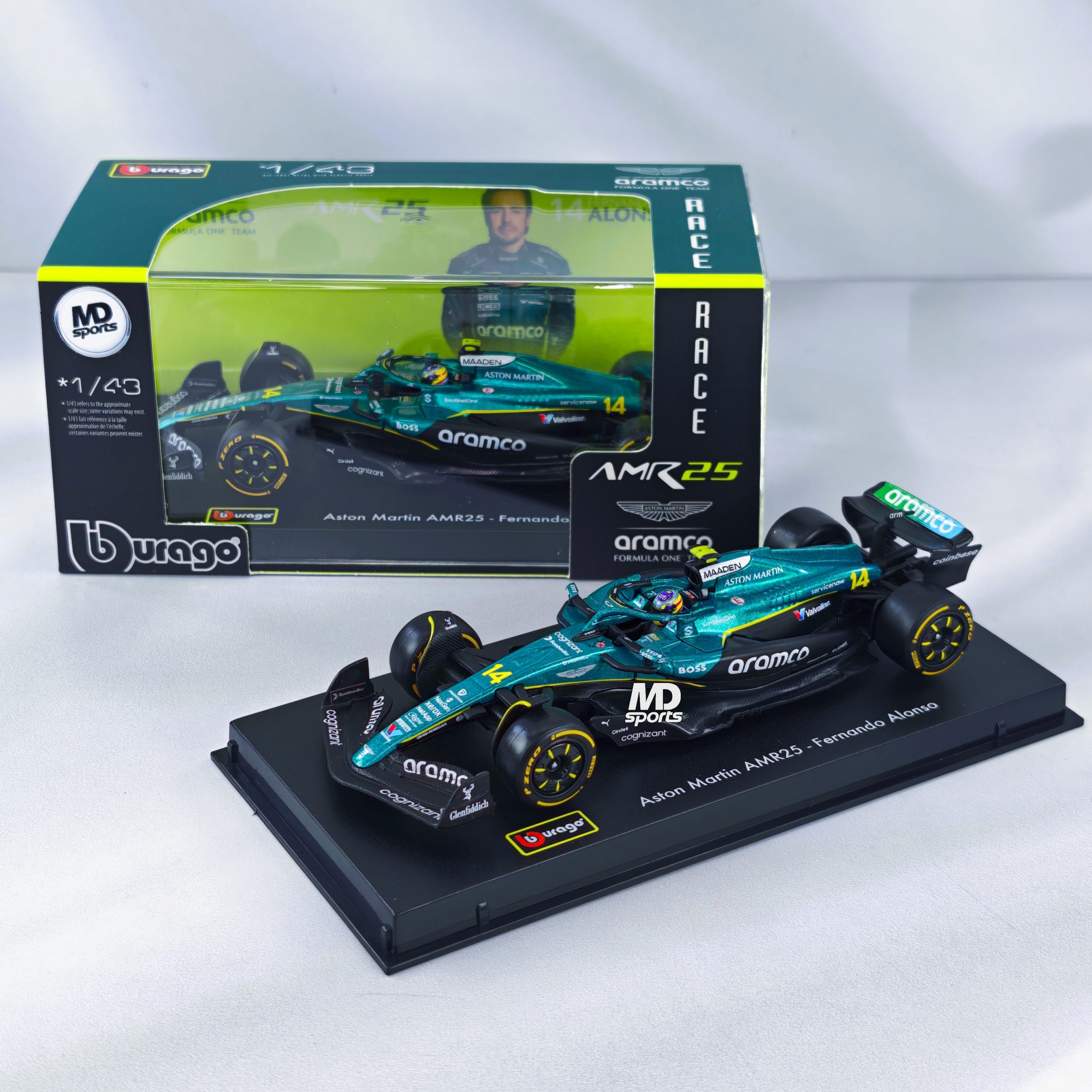 Aston Martin AMR25 2025 #14 Fernando Alonso Caja Acrilica Burago 1:43