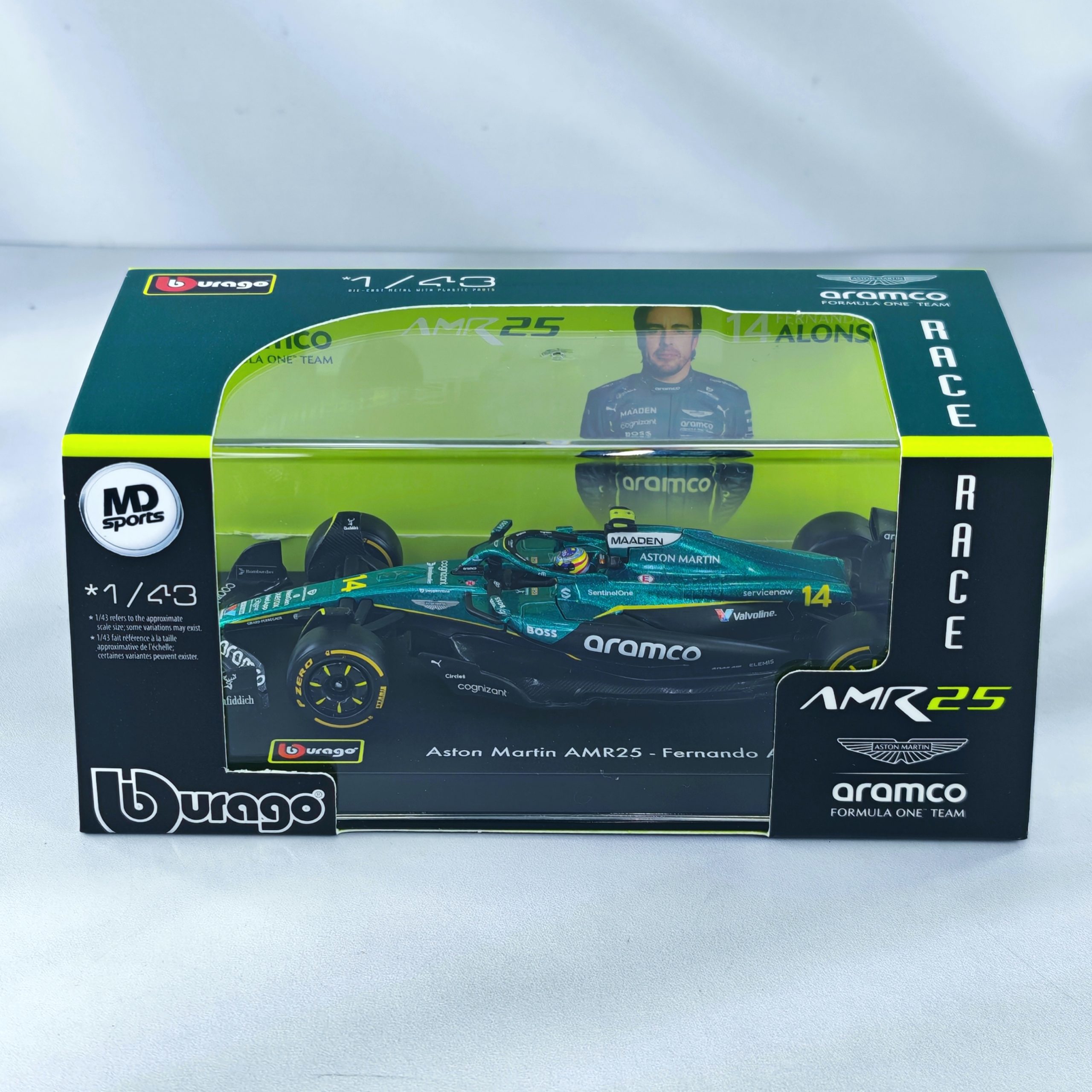 Aston Martin AMR25 2025 #14 Fernando Alonso Caja Acrilica Burago 1:43